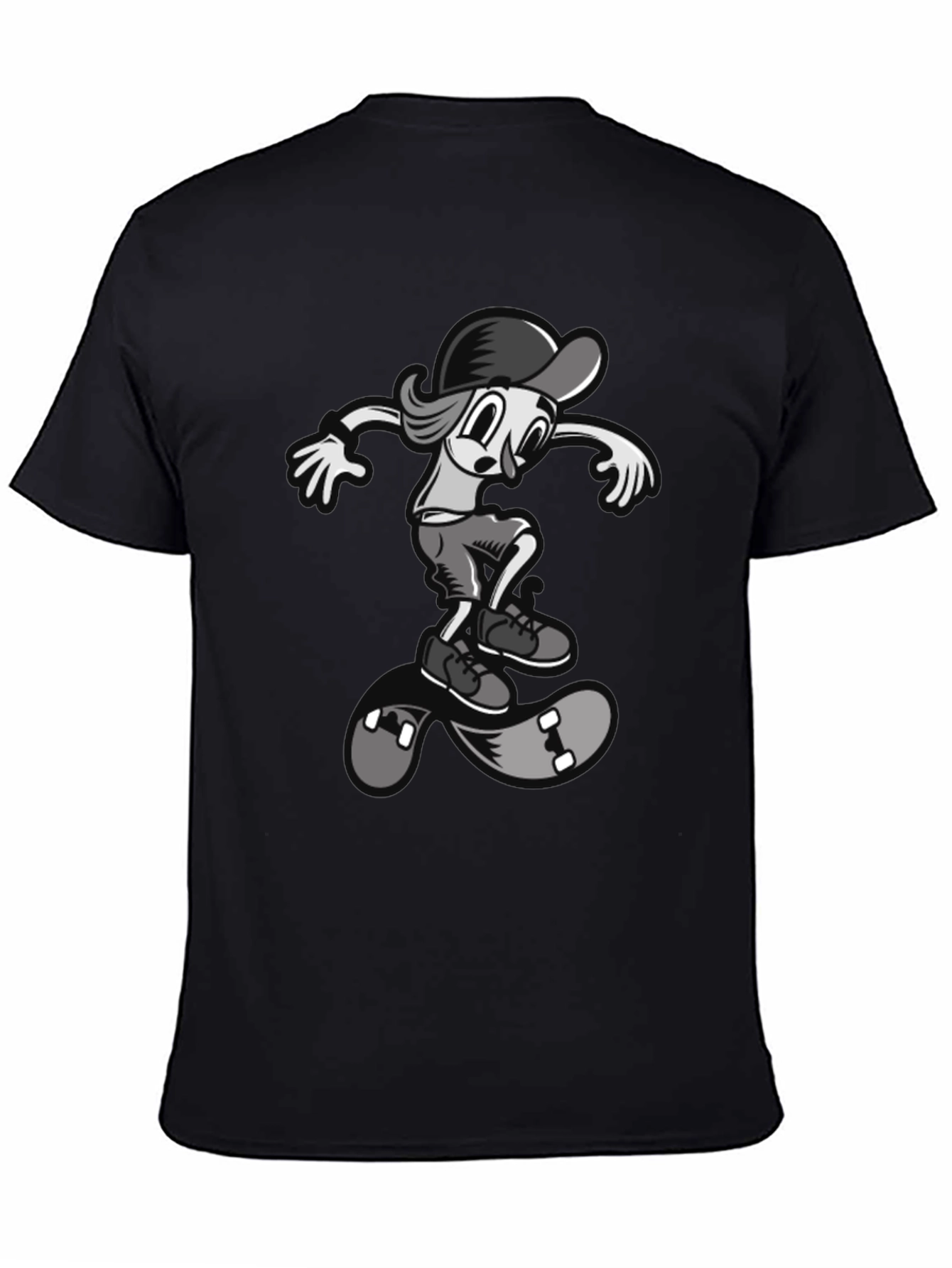 Black Skateboard Cartoon Tee - Cool Graphic Design view 4