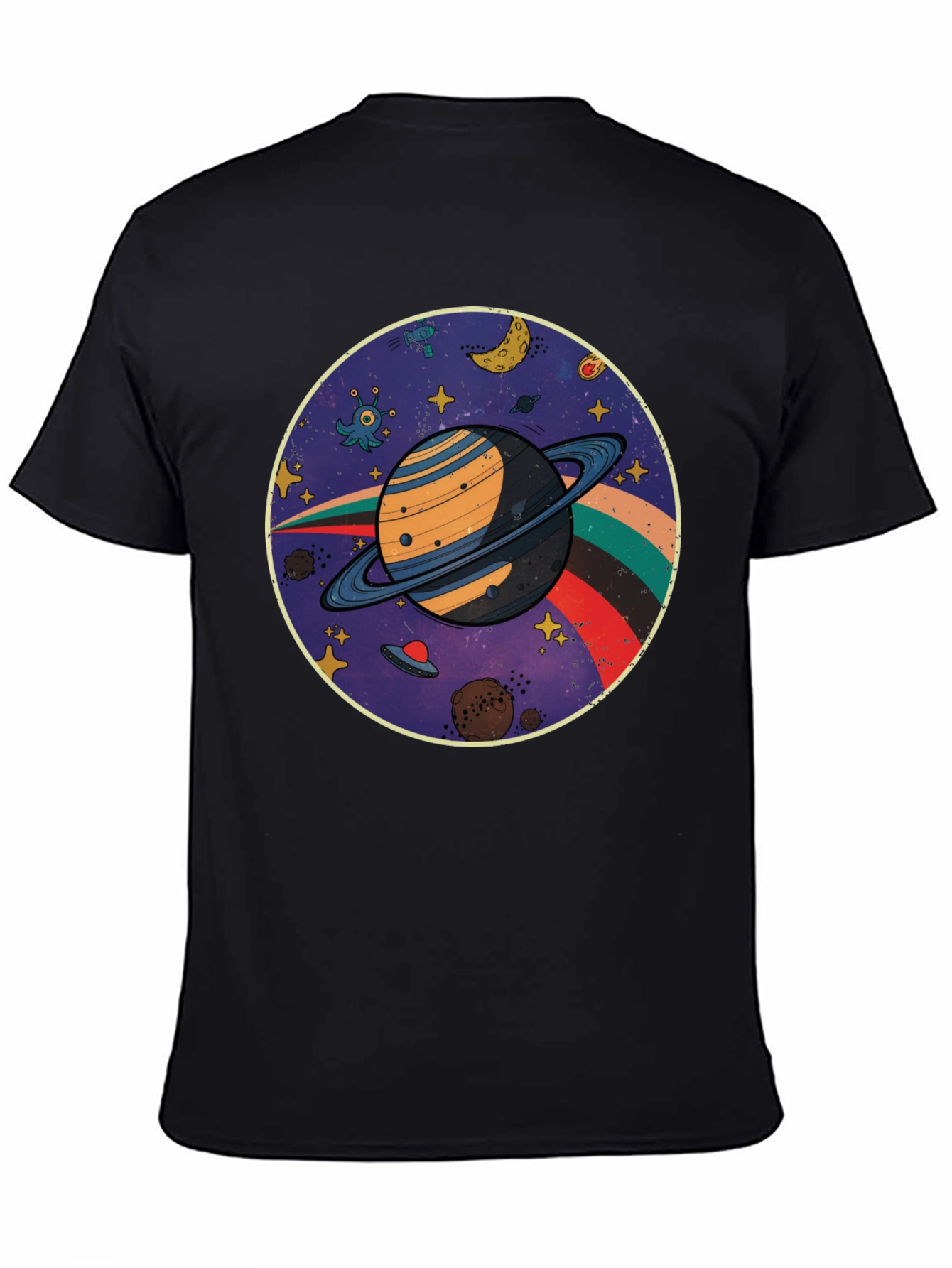Black Retro Planet T-Shirt view 4