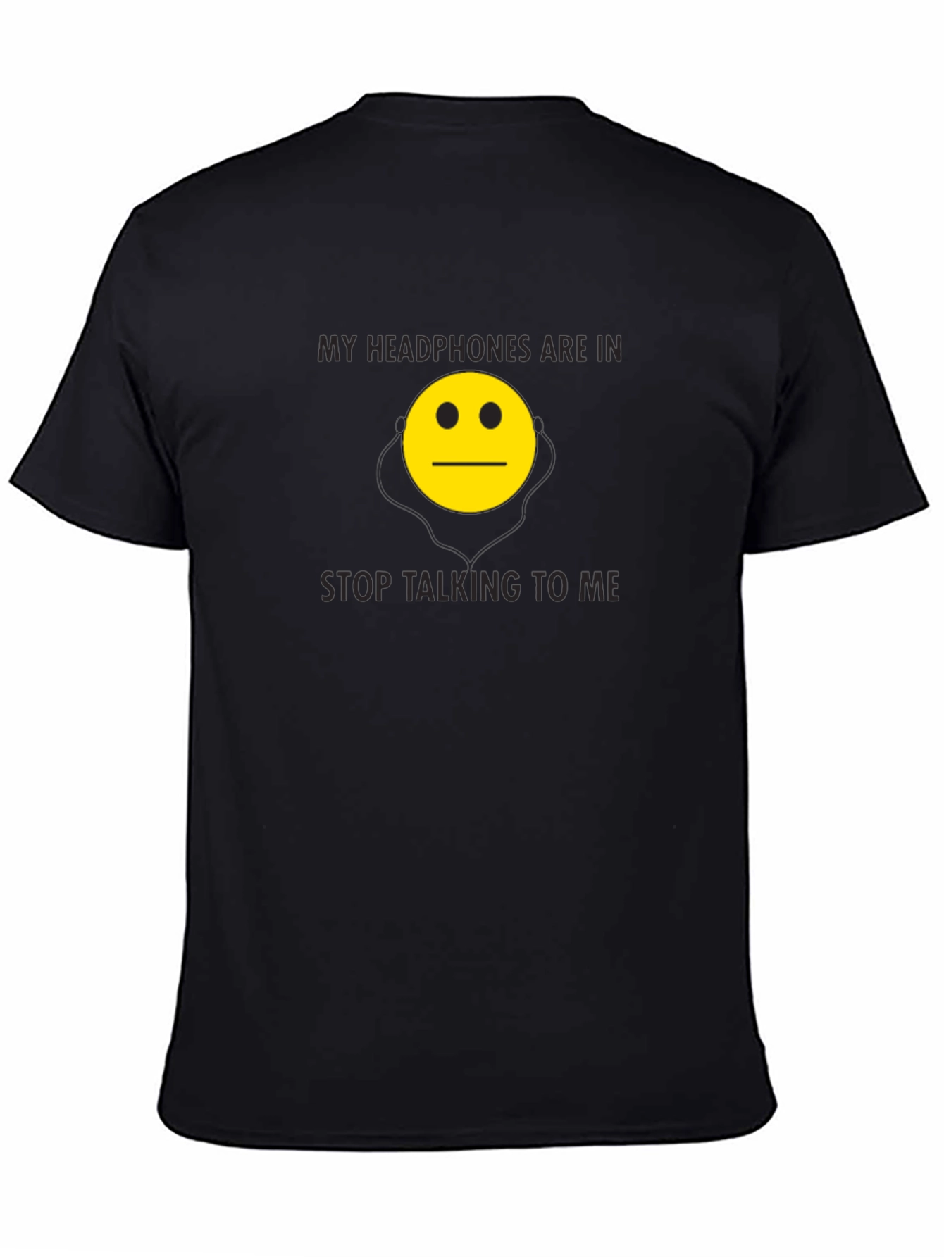 Black Funny Headphones Emoji Graphic Tee - Black view 4