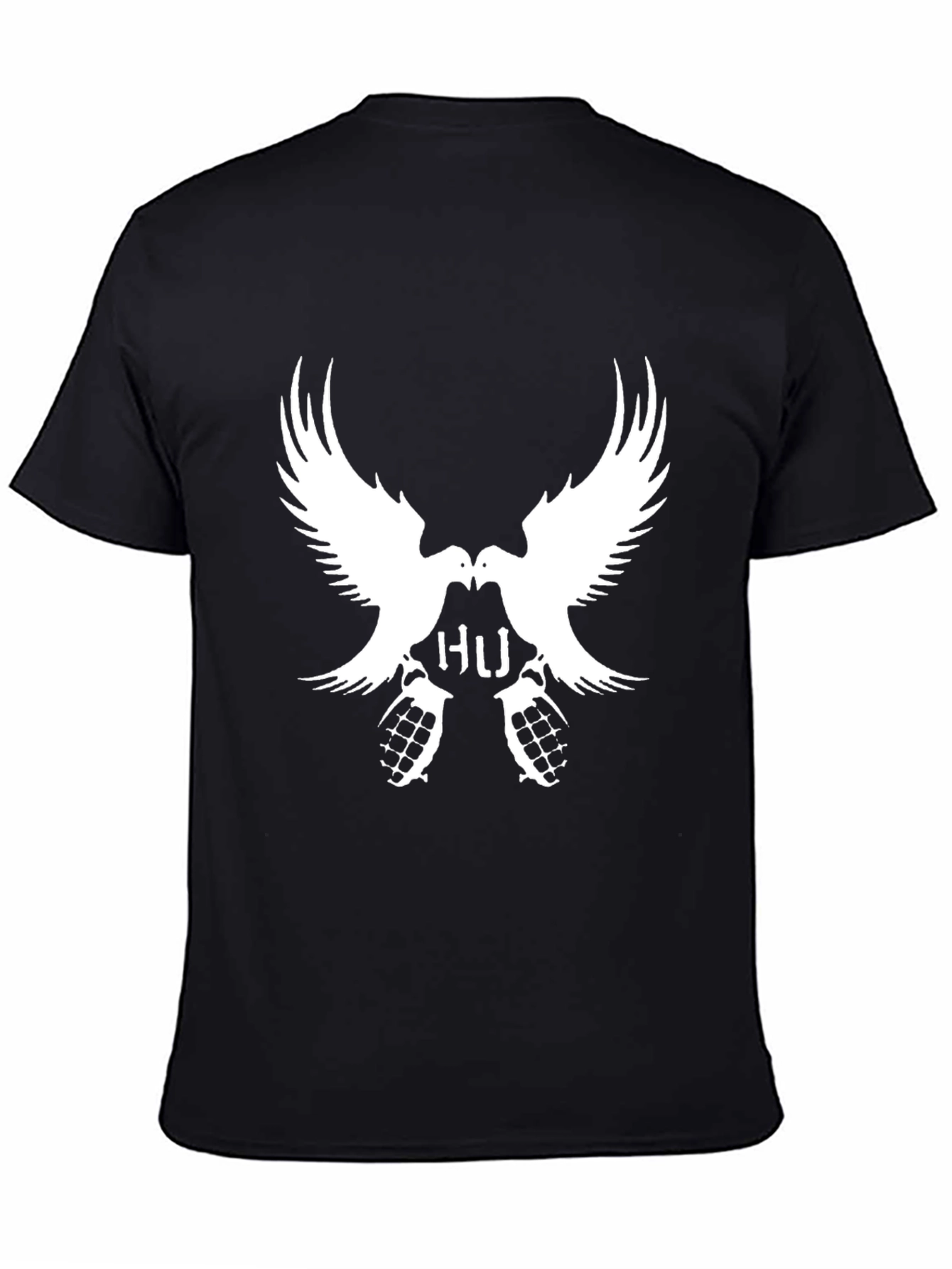 Black Statement Black T-Shirt with Dove & Grenade Design view 4