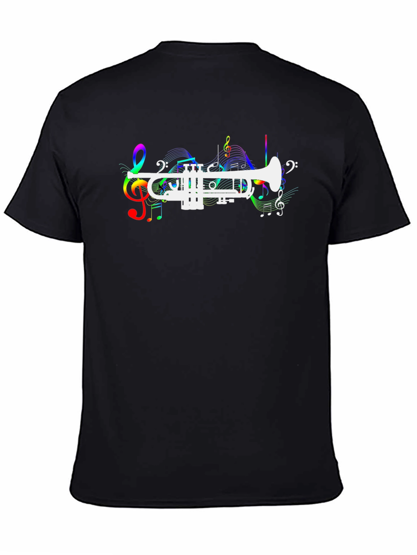 Black Musical Trumpet Graphic Tee - Black Cotton T-Shirt view 4