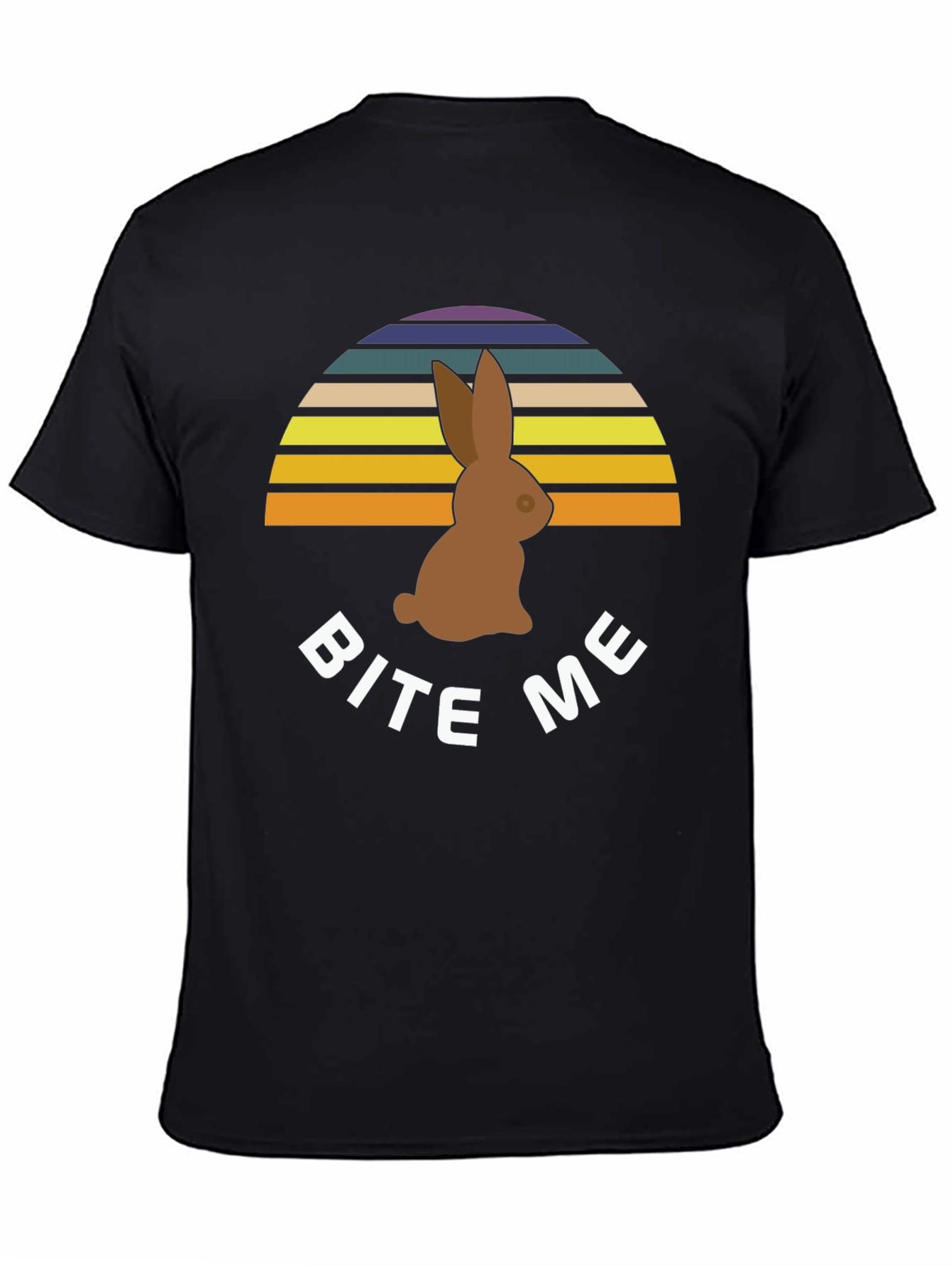 Black Bite Me Easter Bunny T-Shirt - Retro Sunset Chocolate Rabbit Tee view 4
