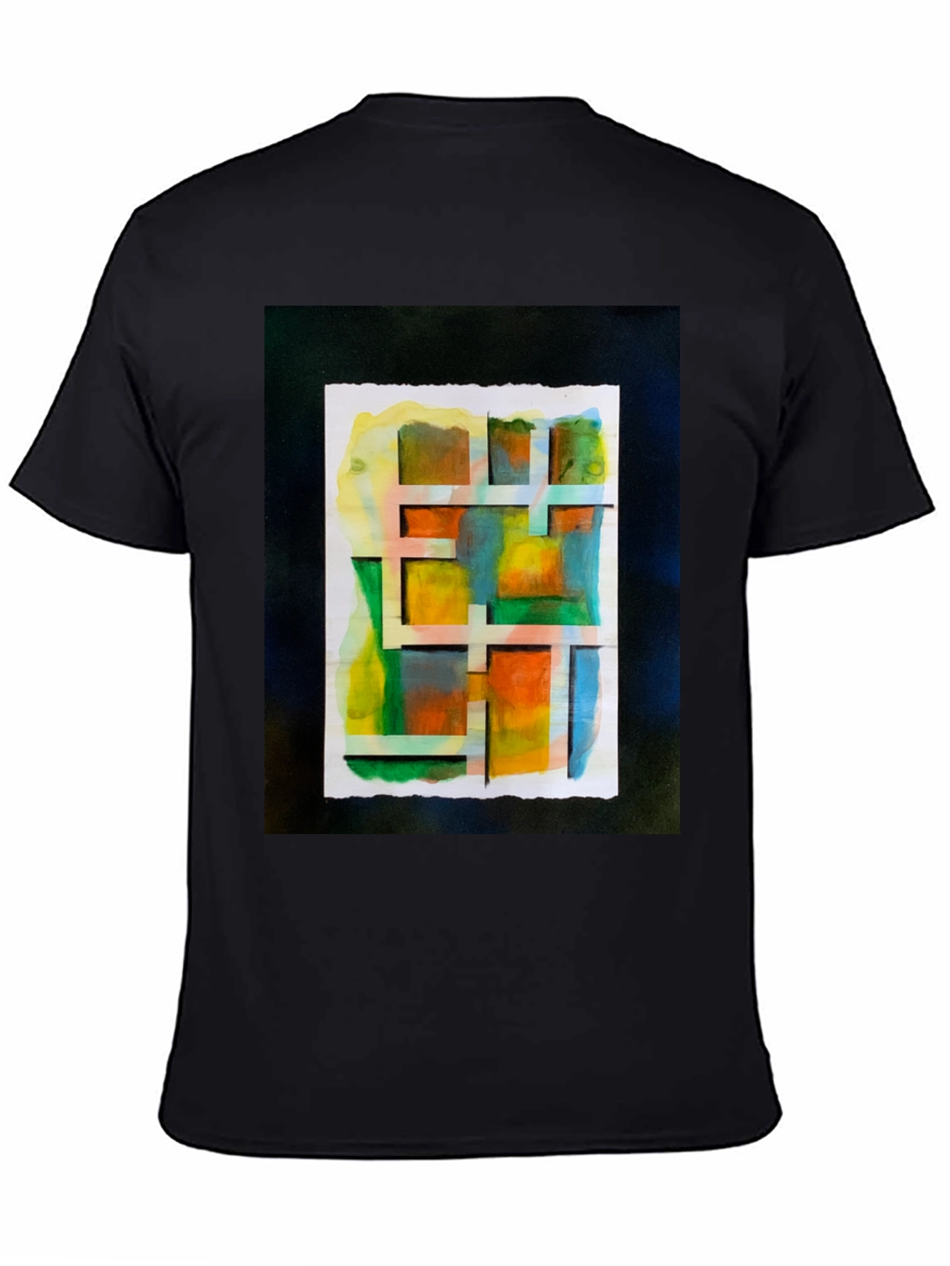 Black Abstract Watercolor Grid Graphic Tee view 4