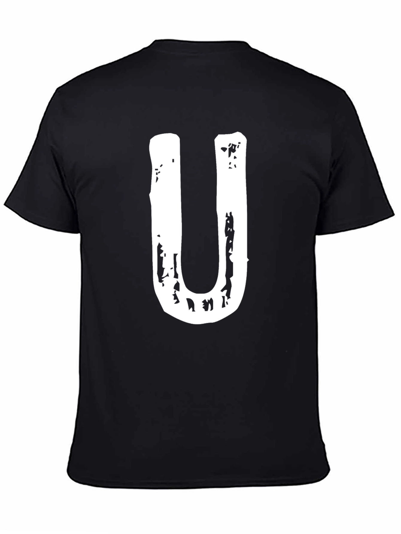 Black Men's Black T-Shirt with White "U" Graphic view 4
