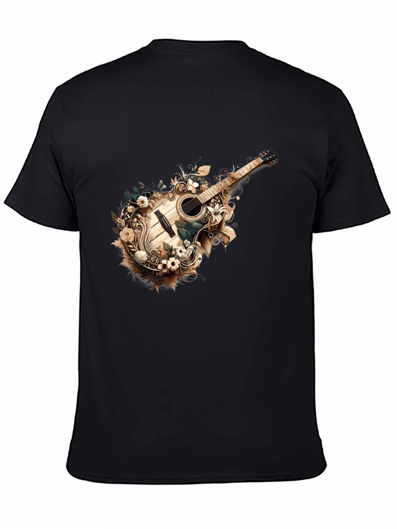 Black Floral Guitar Graphic Tee - Stylish Black T-Shirt view 4