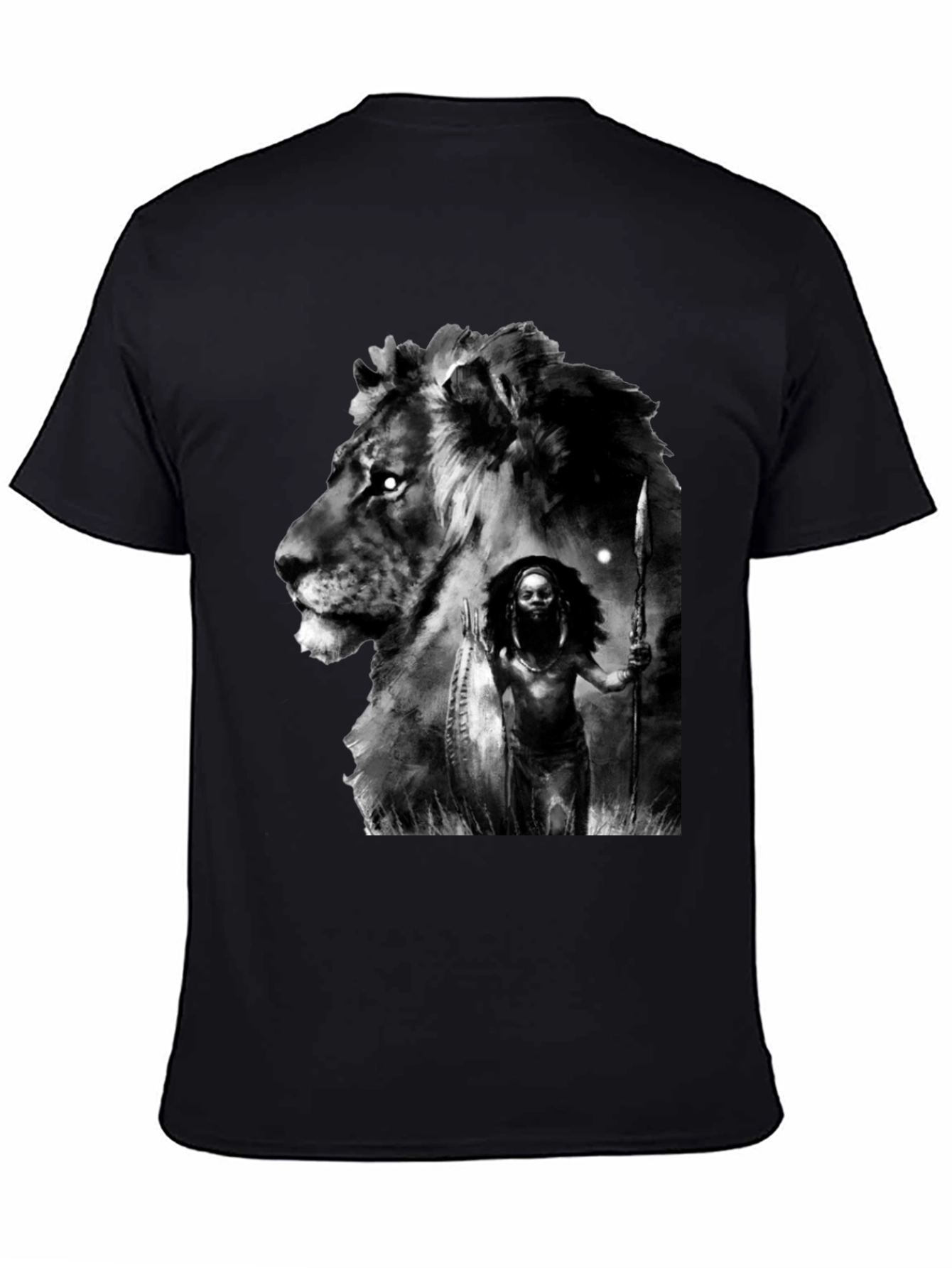 Black Lion Warrior Graphic Black T-Shirt view 4