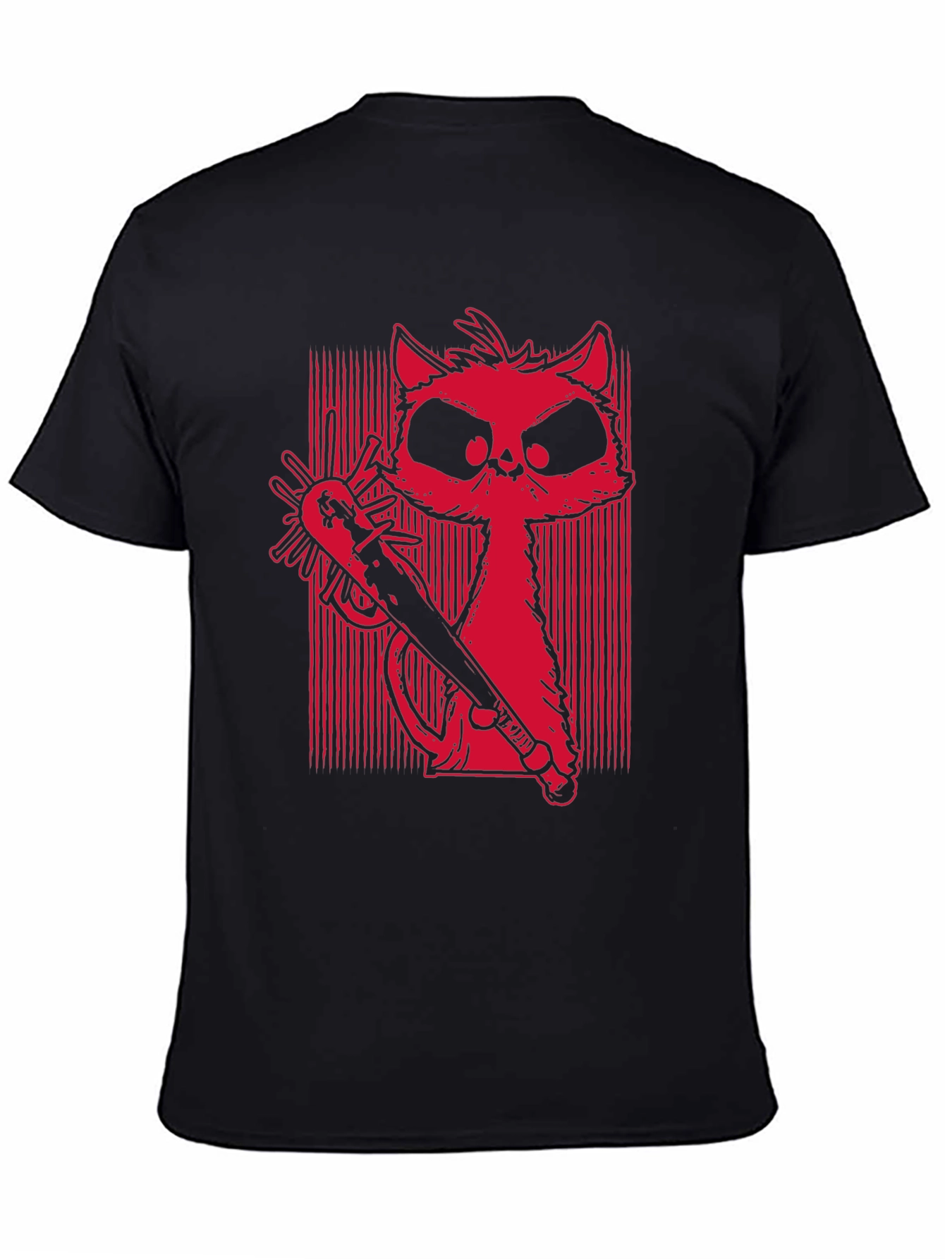 Black Men's Graphic Tee - Cat with Baseball Bat view 4