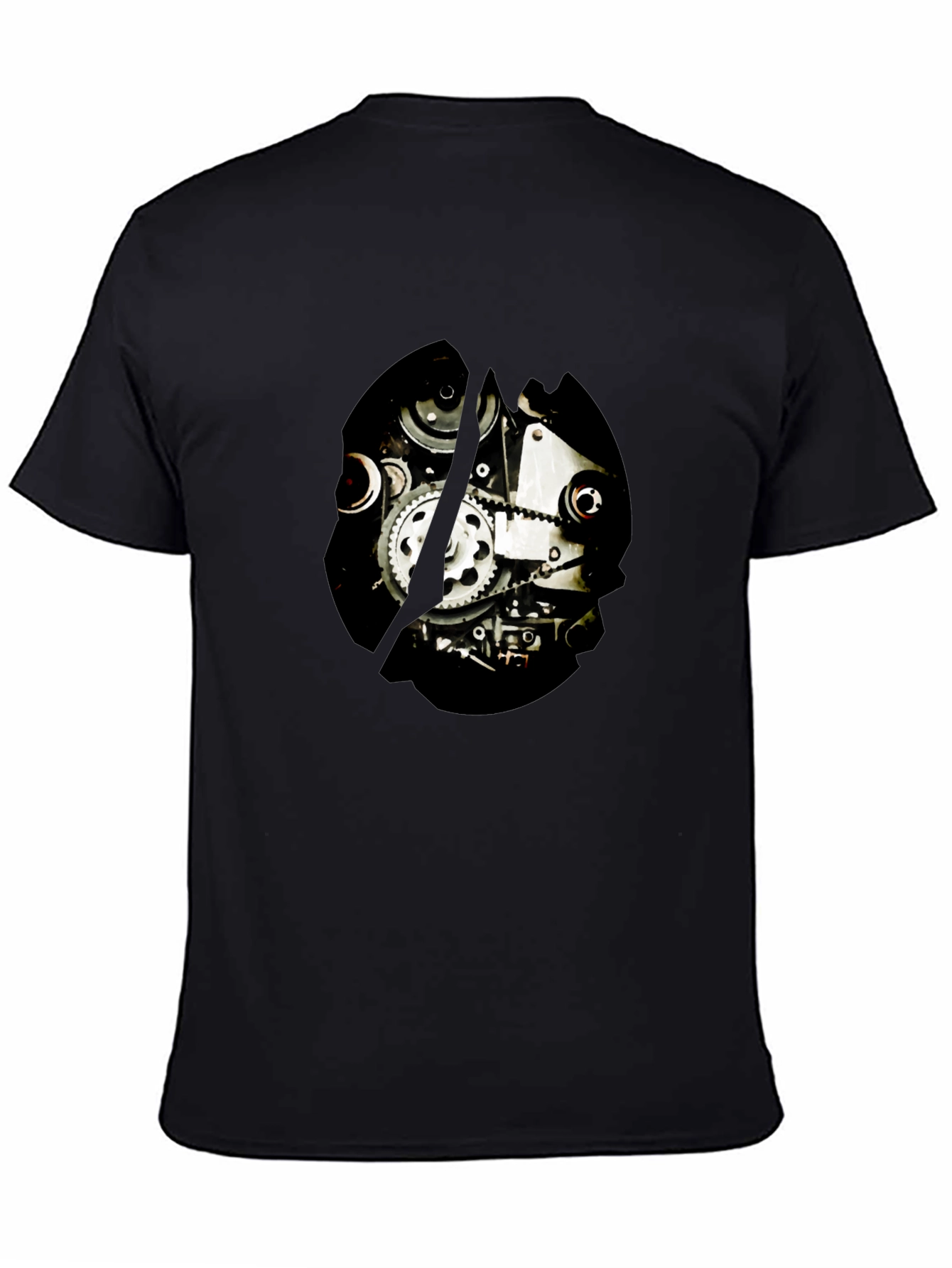 Black Steampunk Gearwork Graphic T-Shirt - Black Cotton Tee view 4