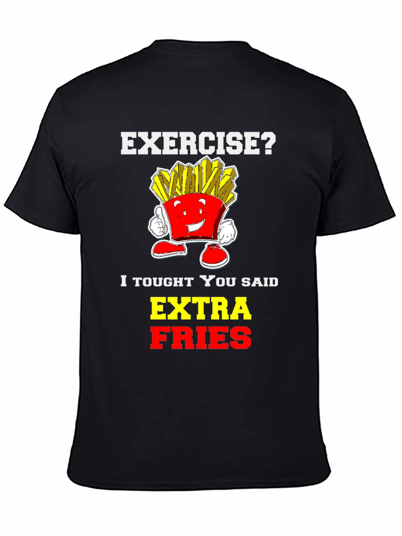 Black Funny Extra Fries Graphic T-Shirt view 4