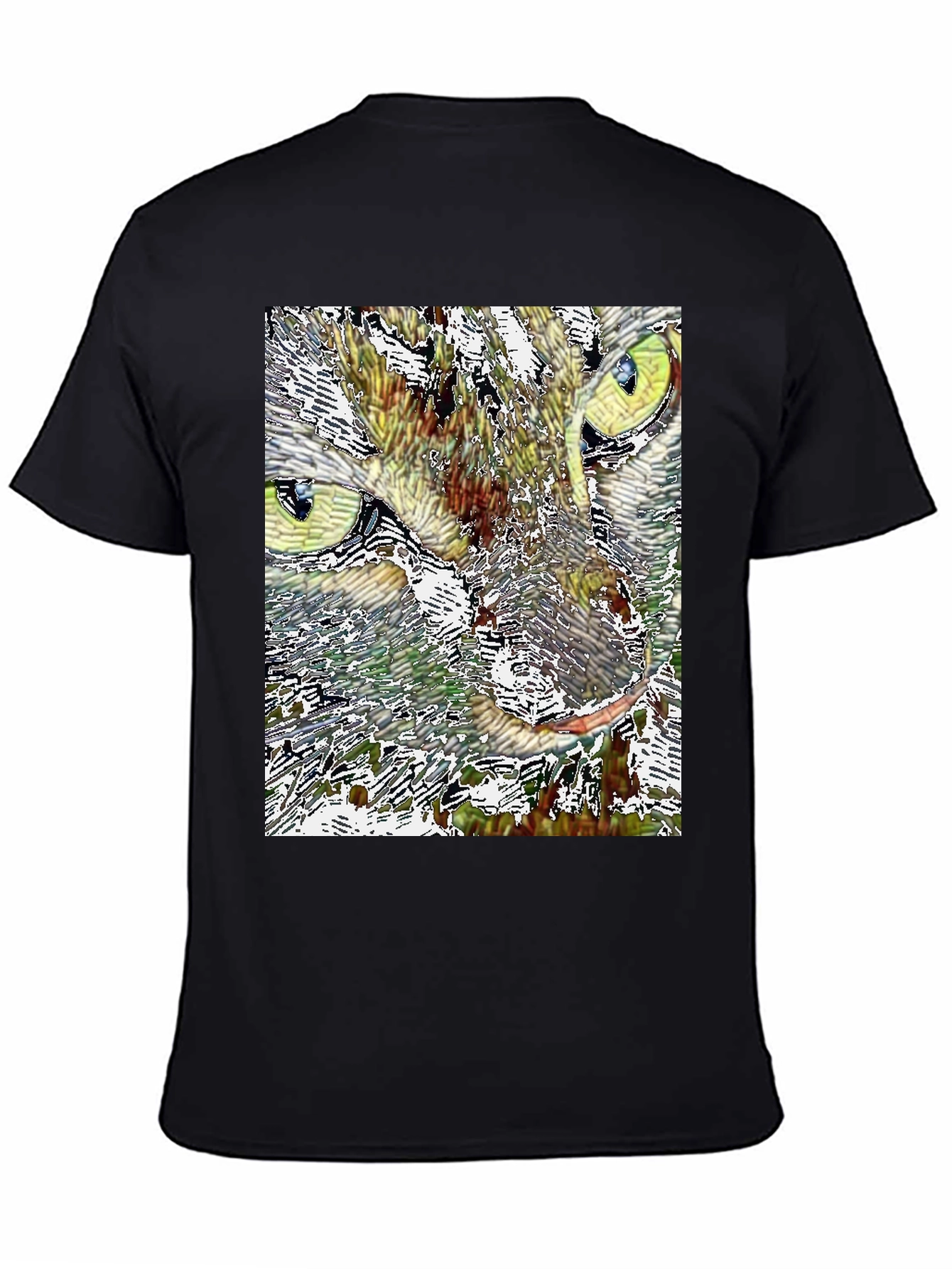 Black Abstract Cat Face Graphic Print Black T-Shirt view 4