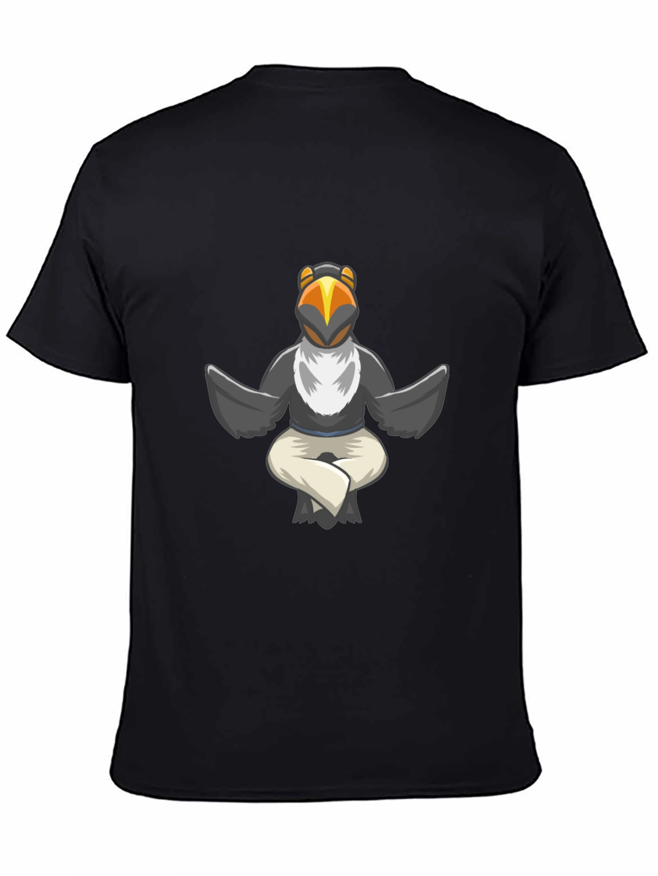 Black Yoga Bird T-Shirt - Meditating Cartoon Animal Tee view 4
