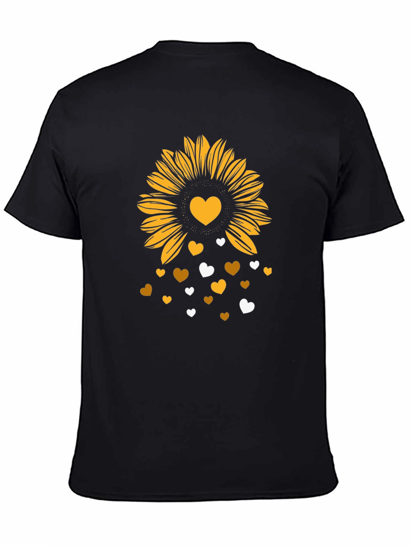 Black Sunflower Heart Graphic Tee - Stylish Men's Black T-Shirt view 4