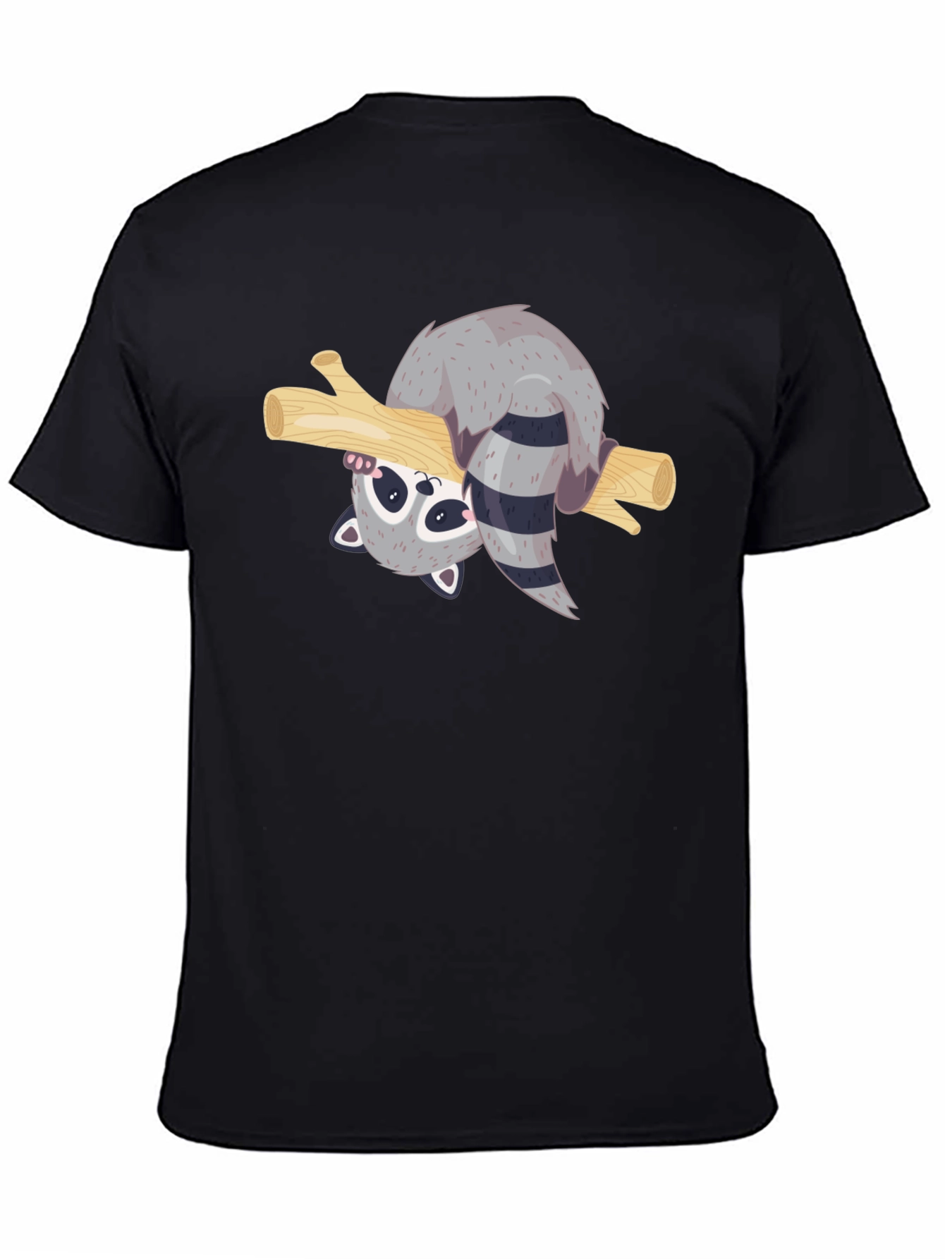 Black Cute Raccoon on Branch Black T-Shirt view 4