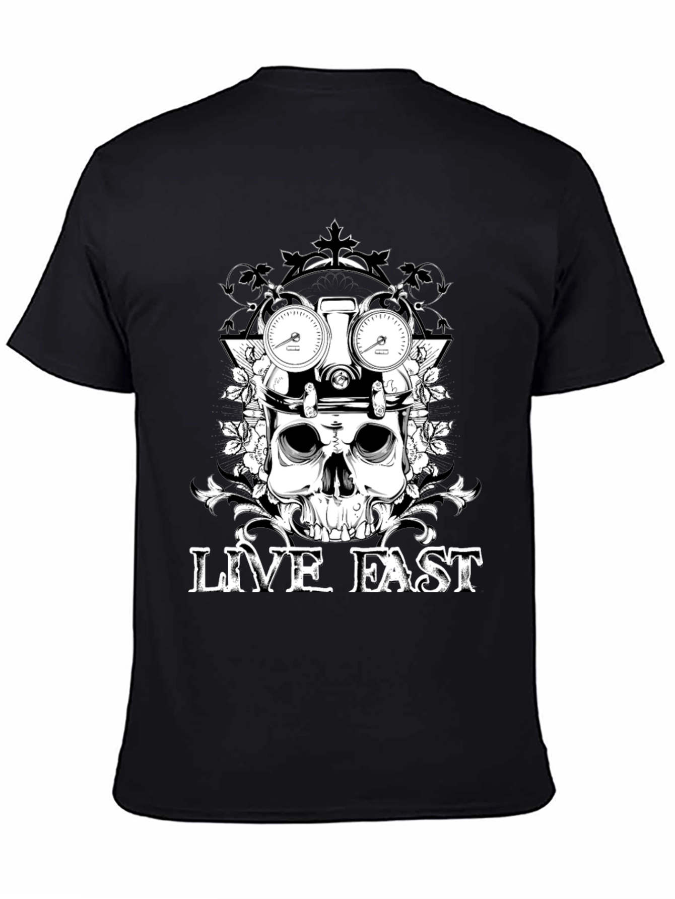 Black Live Fast Skull Graphic Tee - Black Cotton T-Shirt view 4