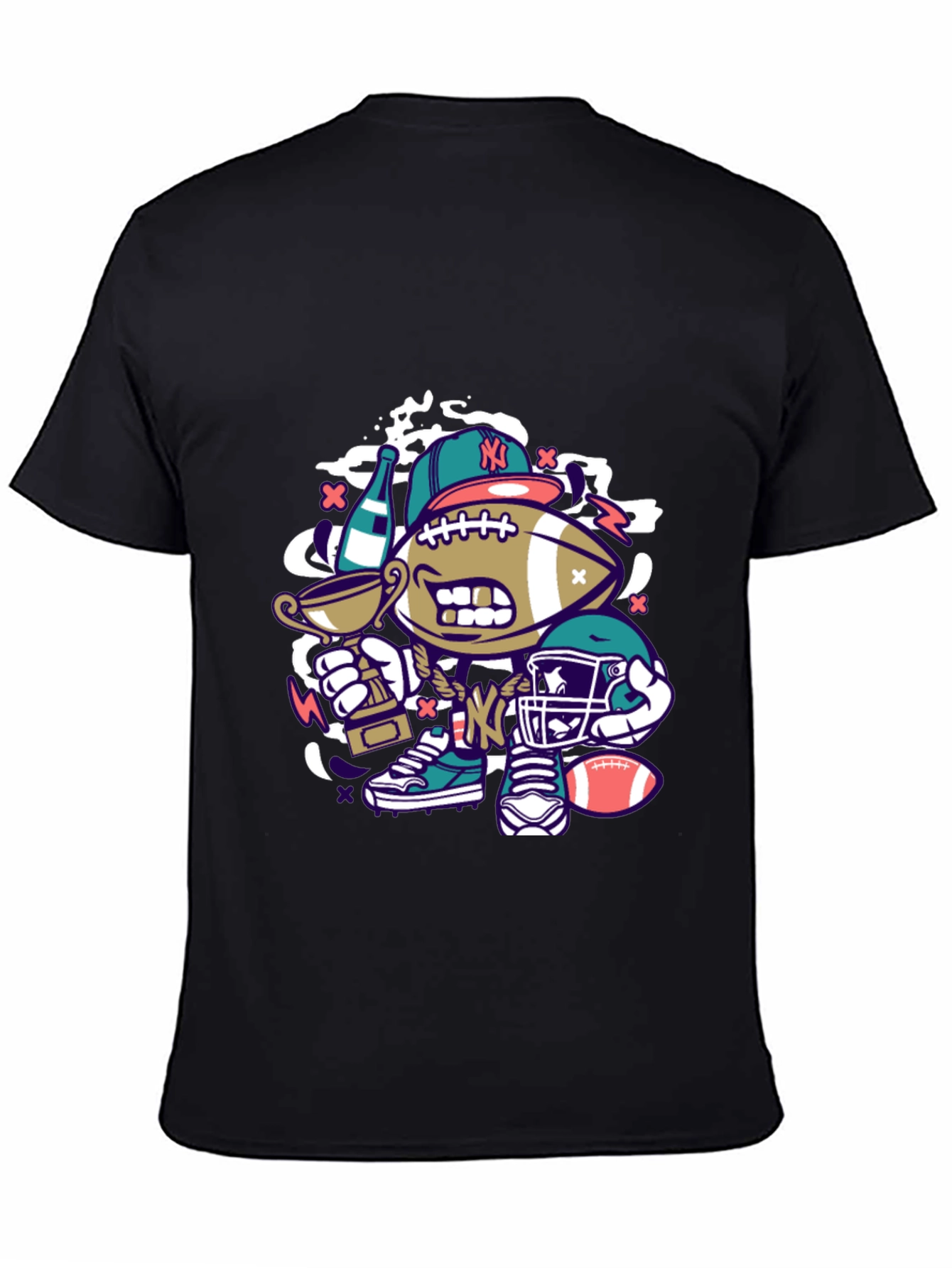 Black Cartoon Football Graphic Tee view 4