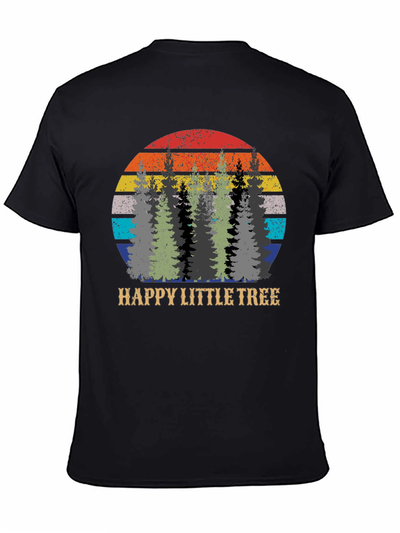 Black Happy Little Tree Retro Sunset Graphic Tee view 4