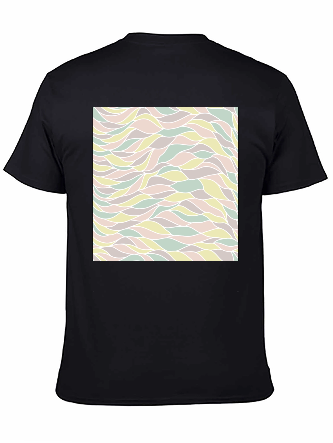 Black Abstract Wave Pattern Black T-Shirt view 4