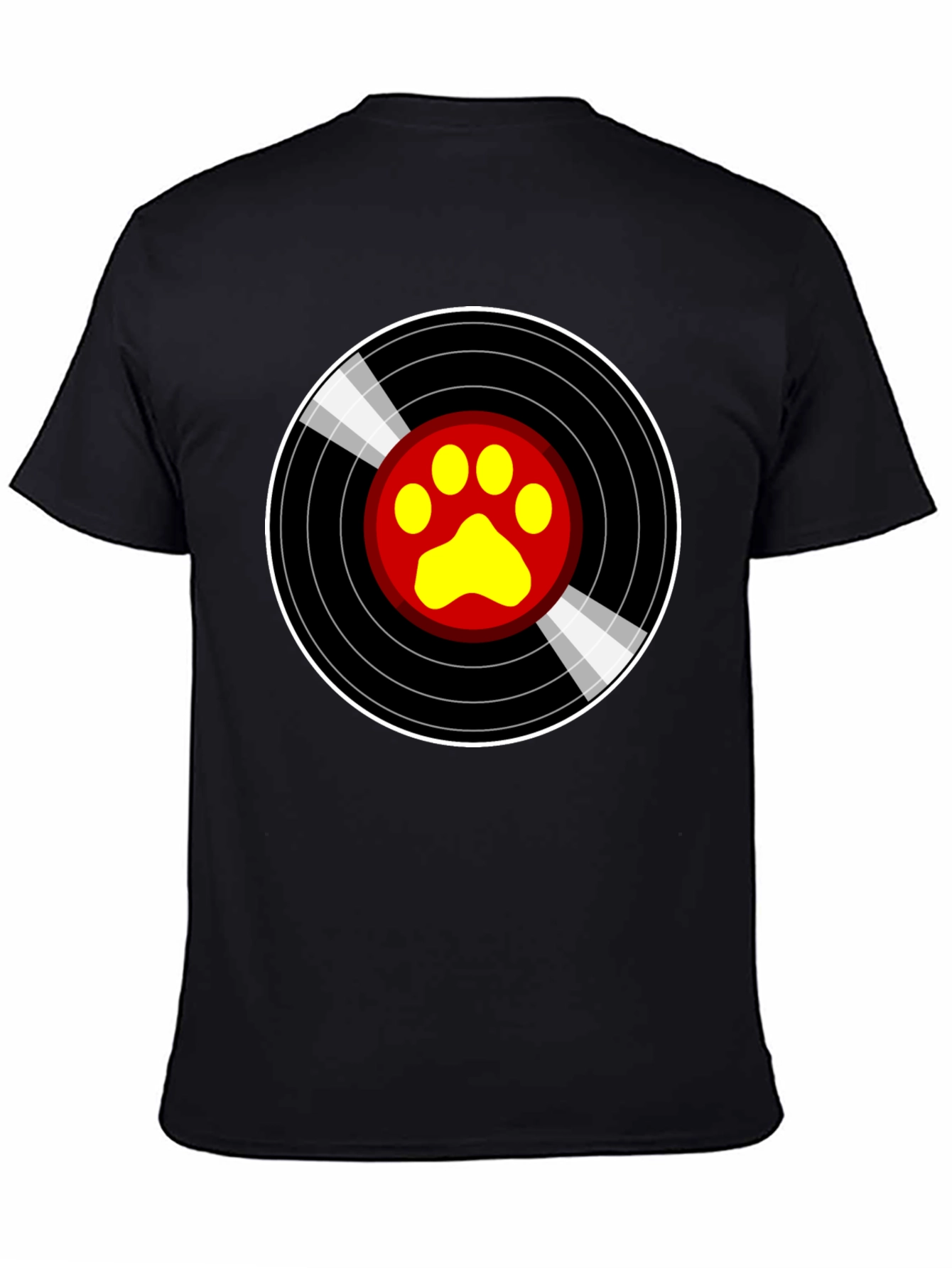 Black Vinyl Paw Print T-Shirt - Music Loving Pet Owner view 4