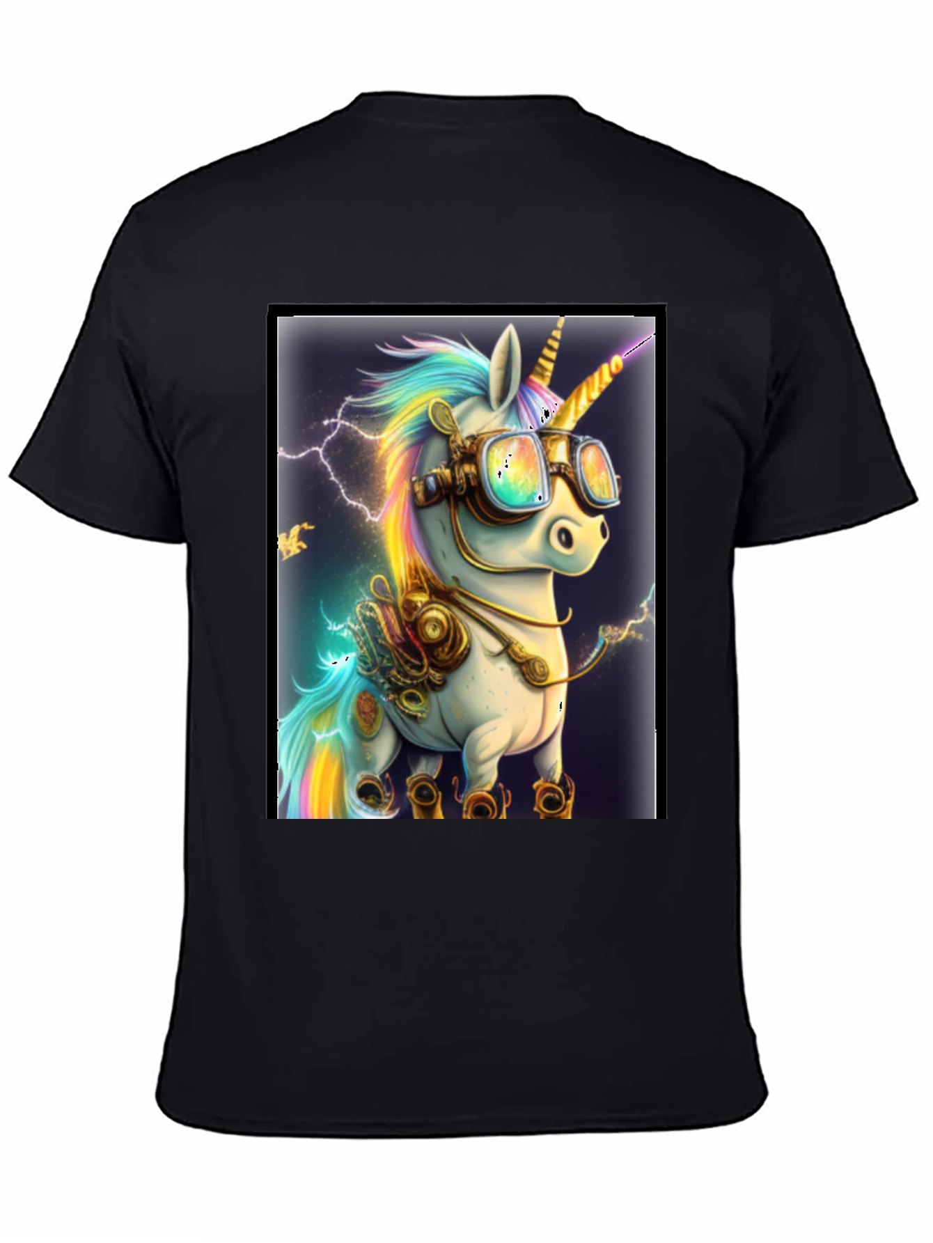 Black Steampunk Unicorn Graphic T-Shirt view 4
