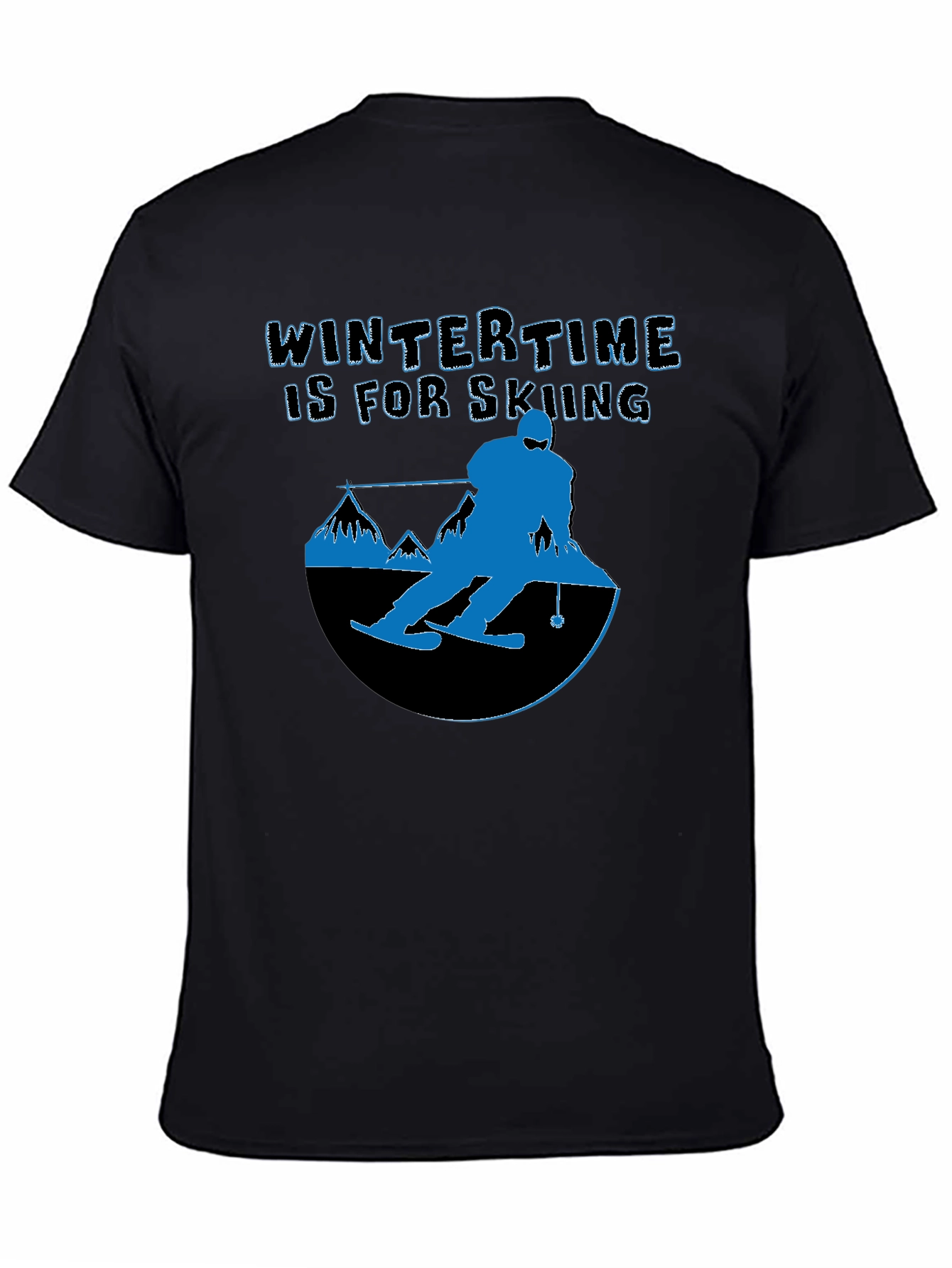 Black Winter Skiing Graphic Tee - Black Cotton T-Shirt view 4