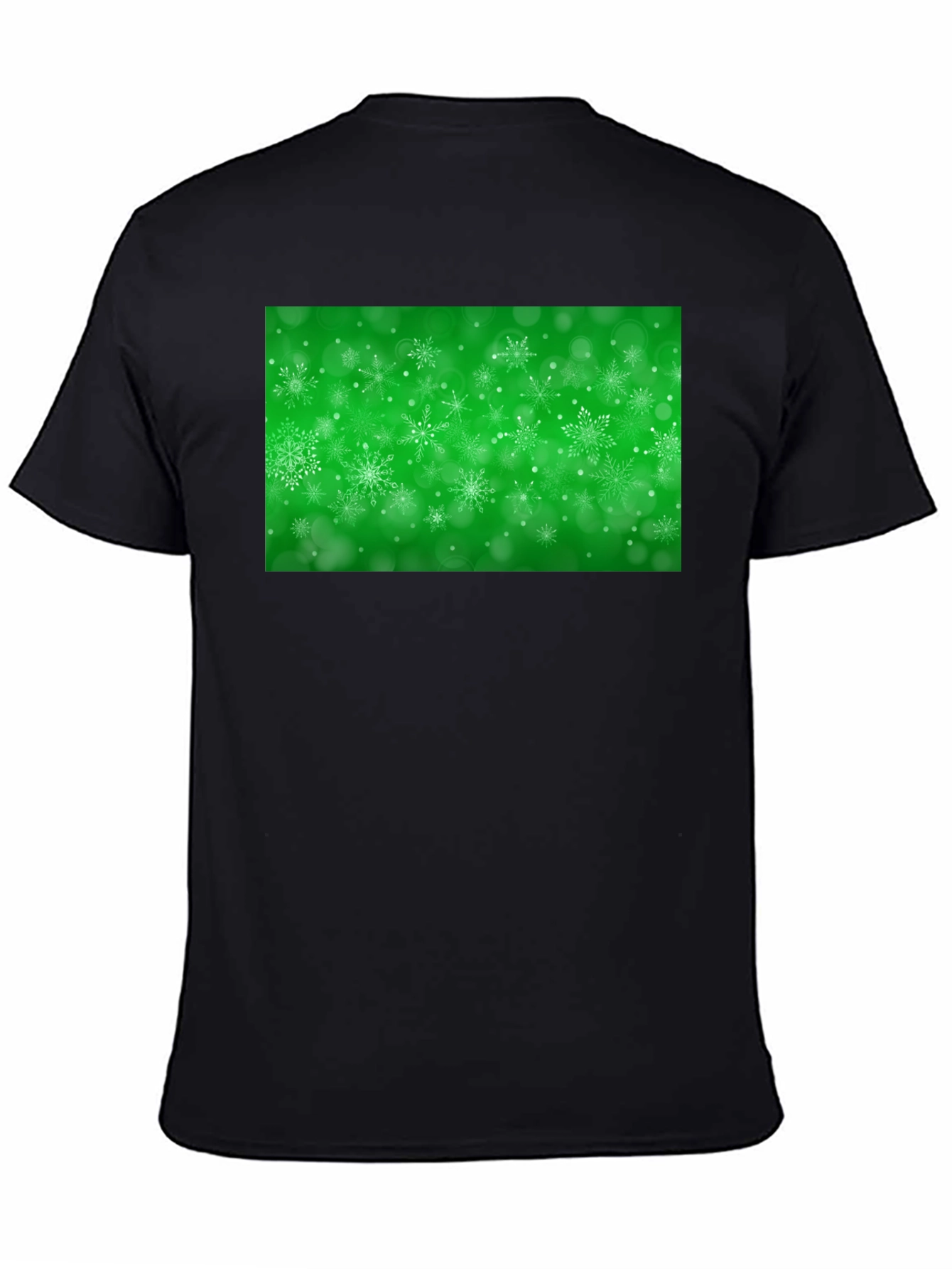 Black Snowflake Festive Green Holiday T-Shirt view 4