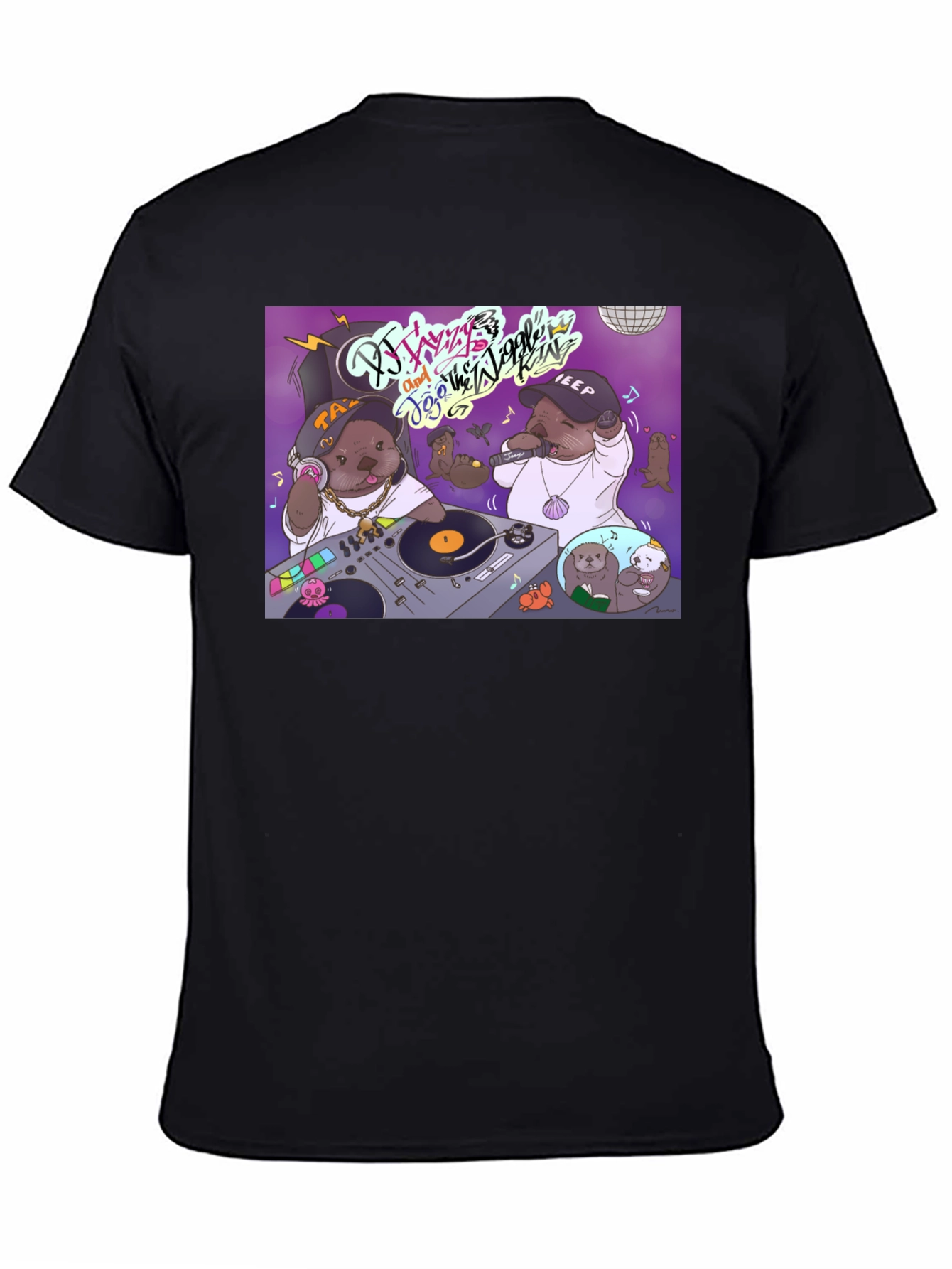 Black DJ Otter Hip Hop Graphic T-Shirt view 4