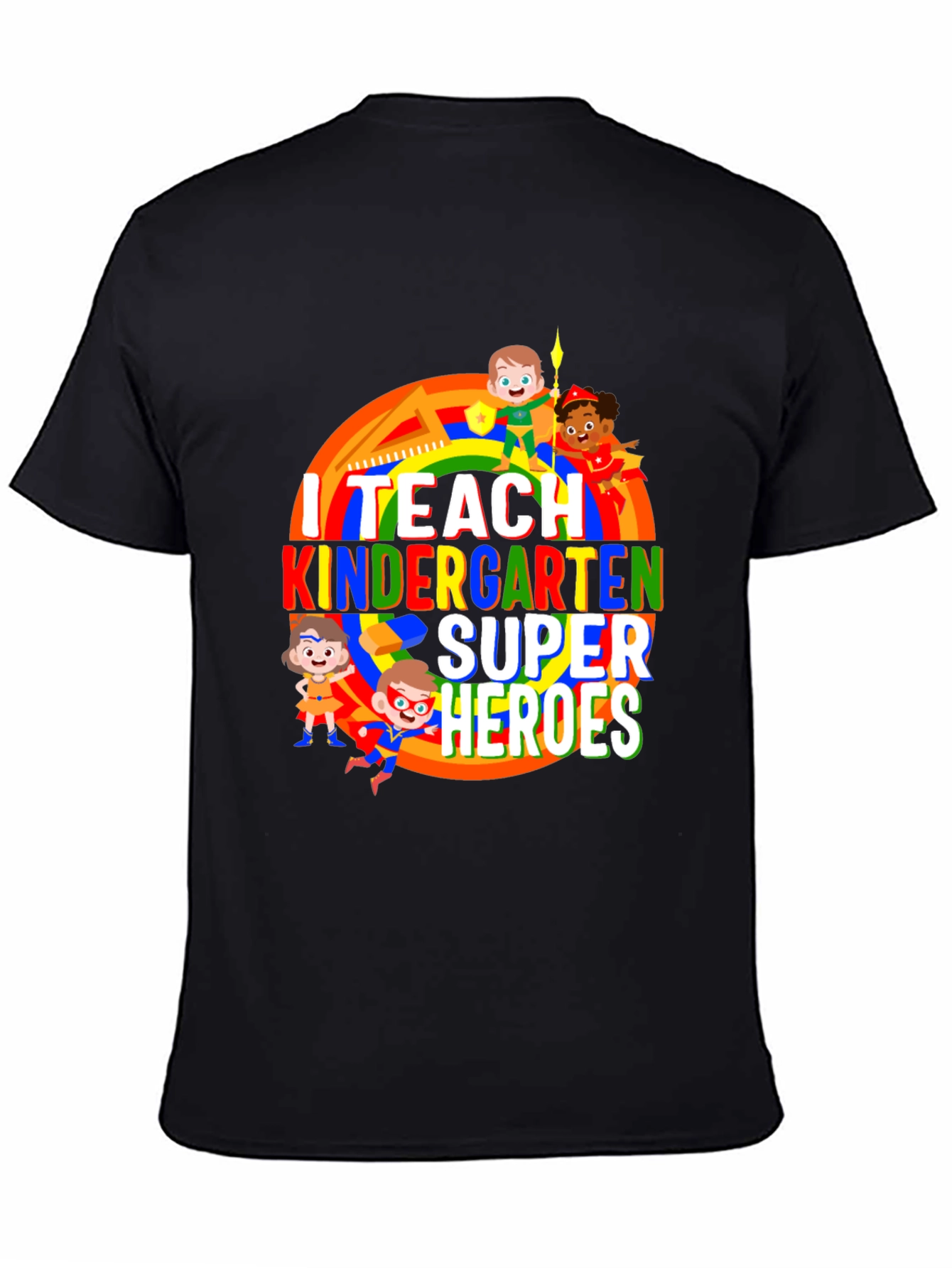I Teach Kindergarten Super Heroes Black T-Shirt - 4