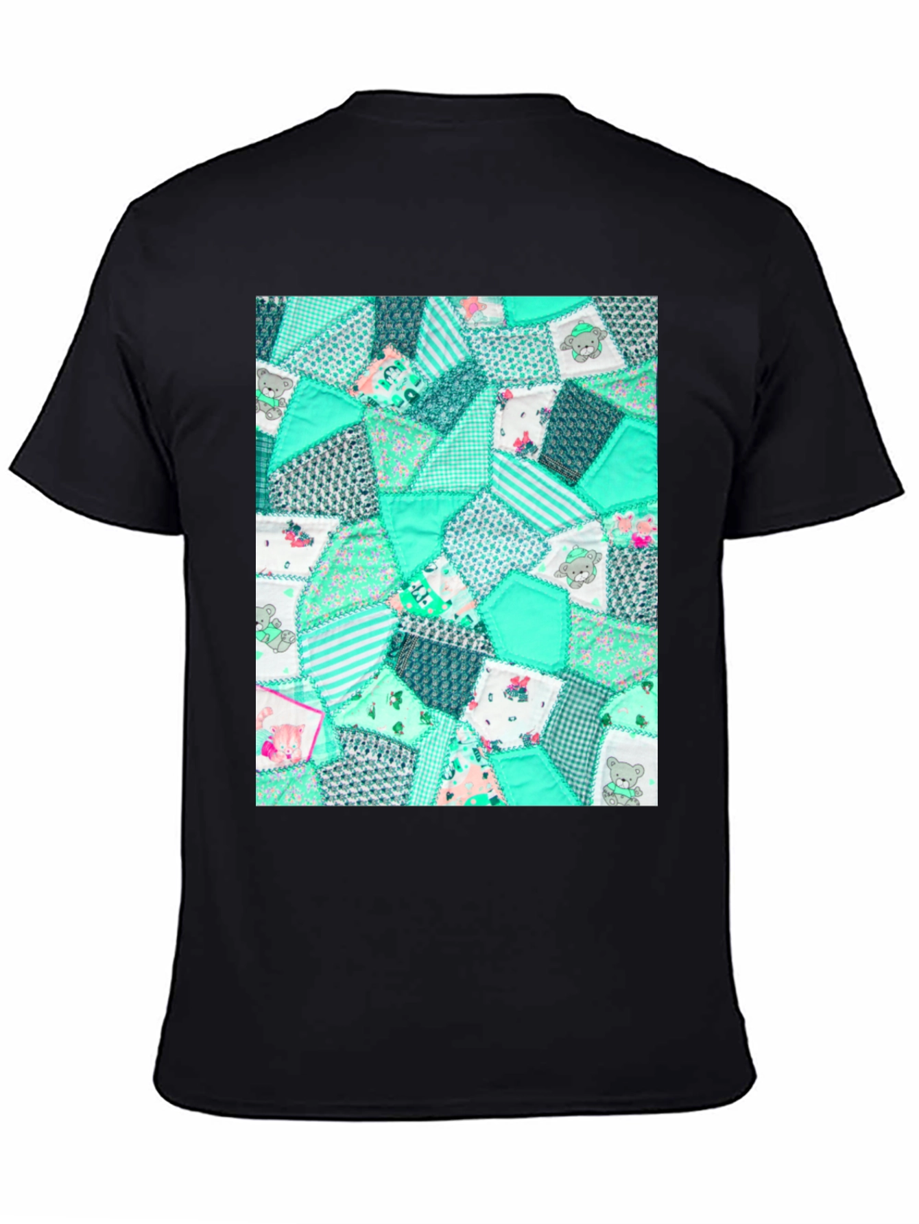 Black Quilted Patchwork Pattern Black Tee view 4