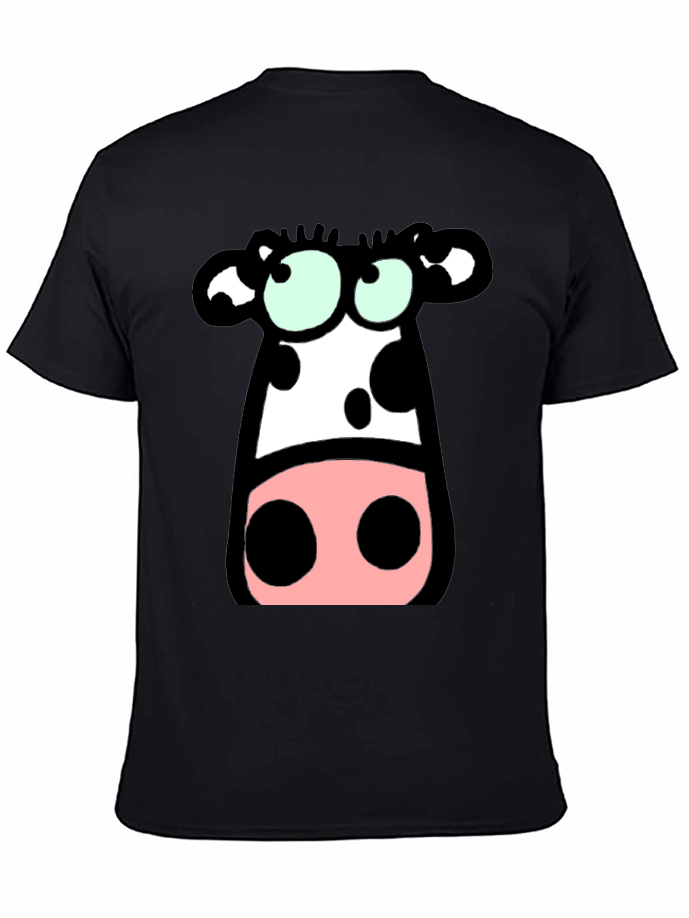 Black Cartoon Cow Graphic Tee - Black Cotton T-Shirt view 4