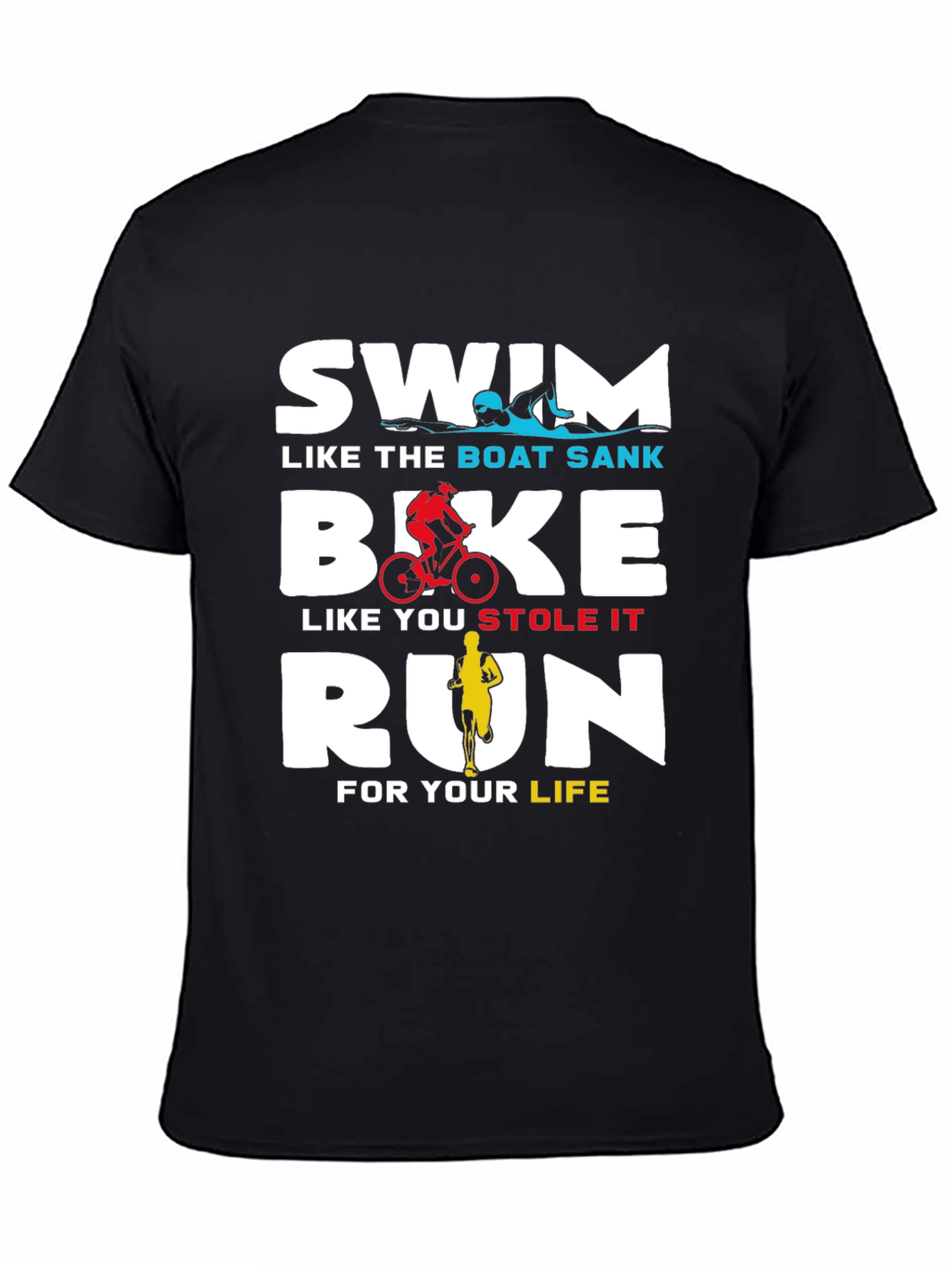 Black Swim Bike Run T-Shirt - Triathlon Training Tee view 4