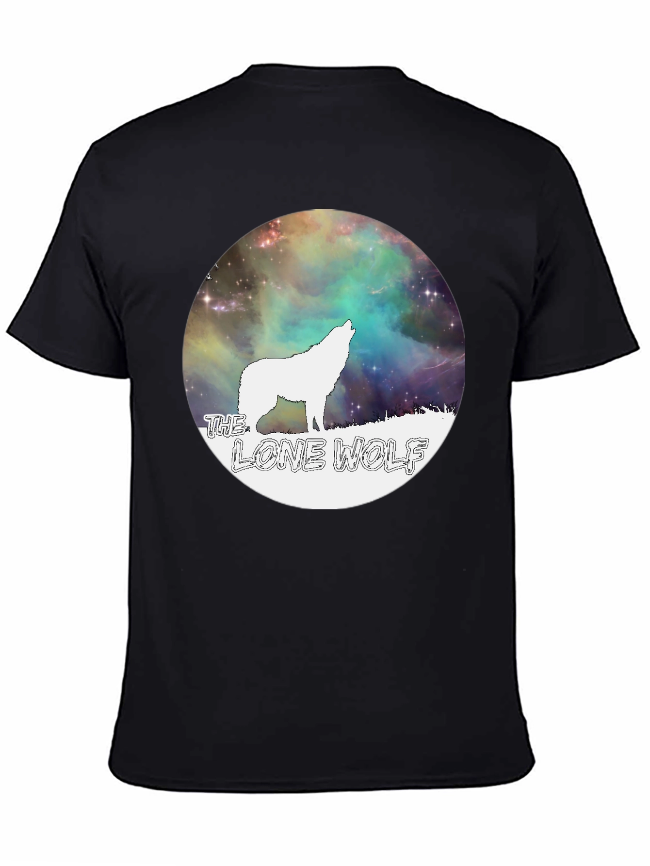 Black Lone Wolf Graphic Tee - Galaxy Design Black T-Shirt view 4