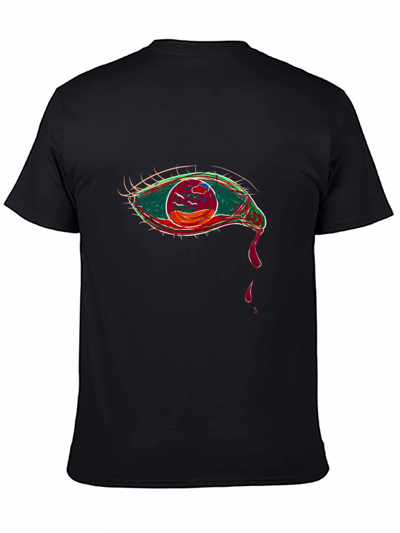 Black Graphic Tee - Eye Design, Black Cotton view 4