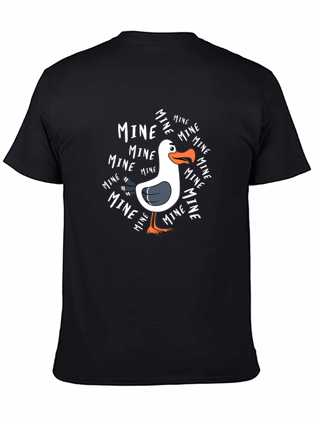 Black MINE Seagull Cartoon Black T-Shirt view 4