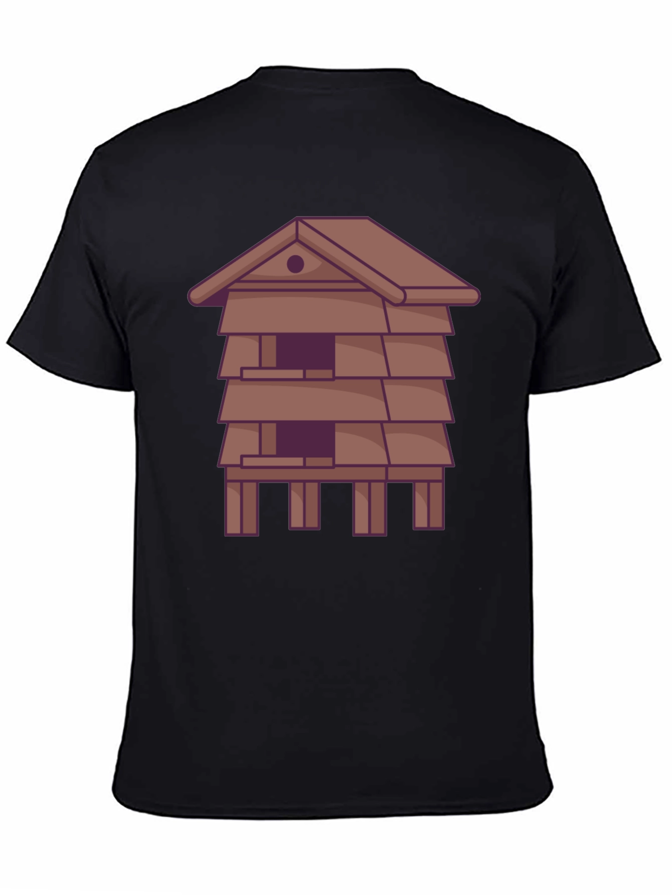 Black Unique T-Shirt with Stylized House Graphic view 4