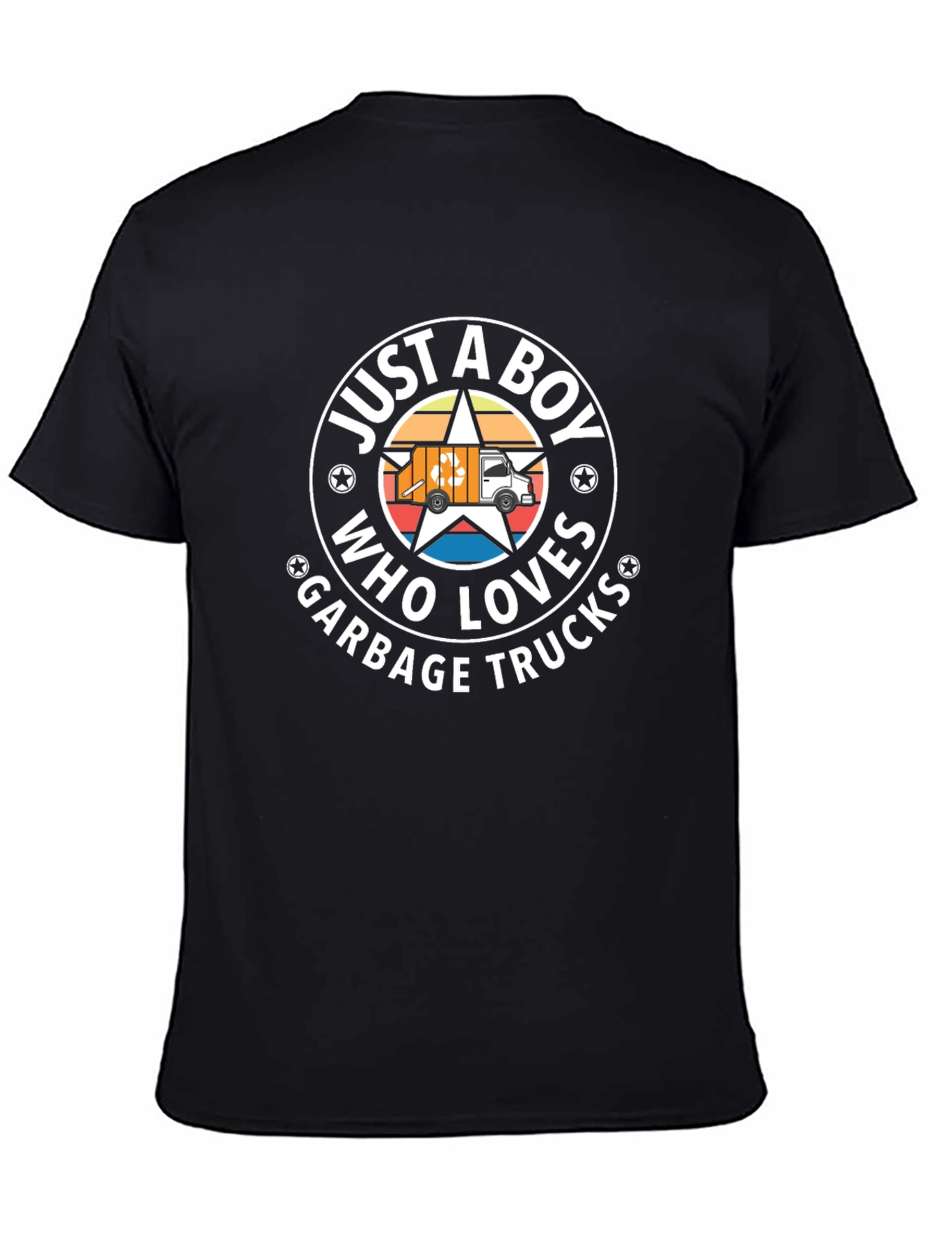 Black Just A Boy Who Loves Garbage Trucks T-Shirt view 4