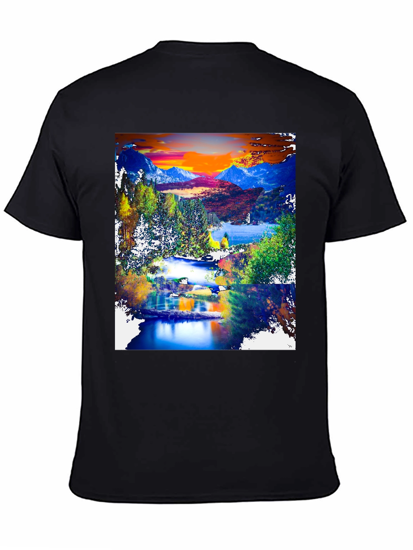 Black Nature's Canvas Tee: Mountain Lake Design view 4