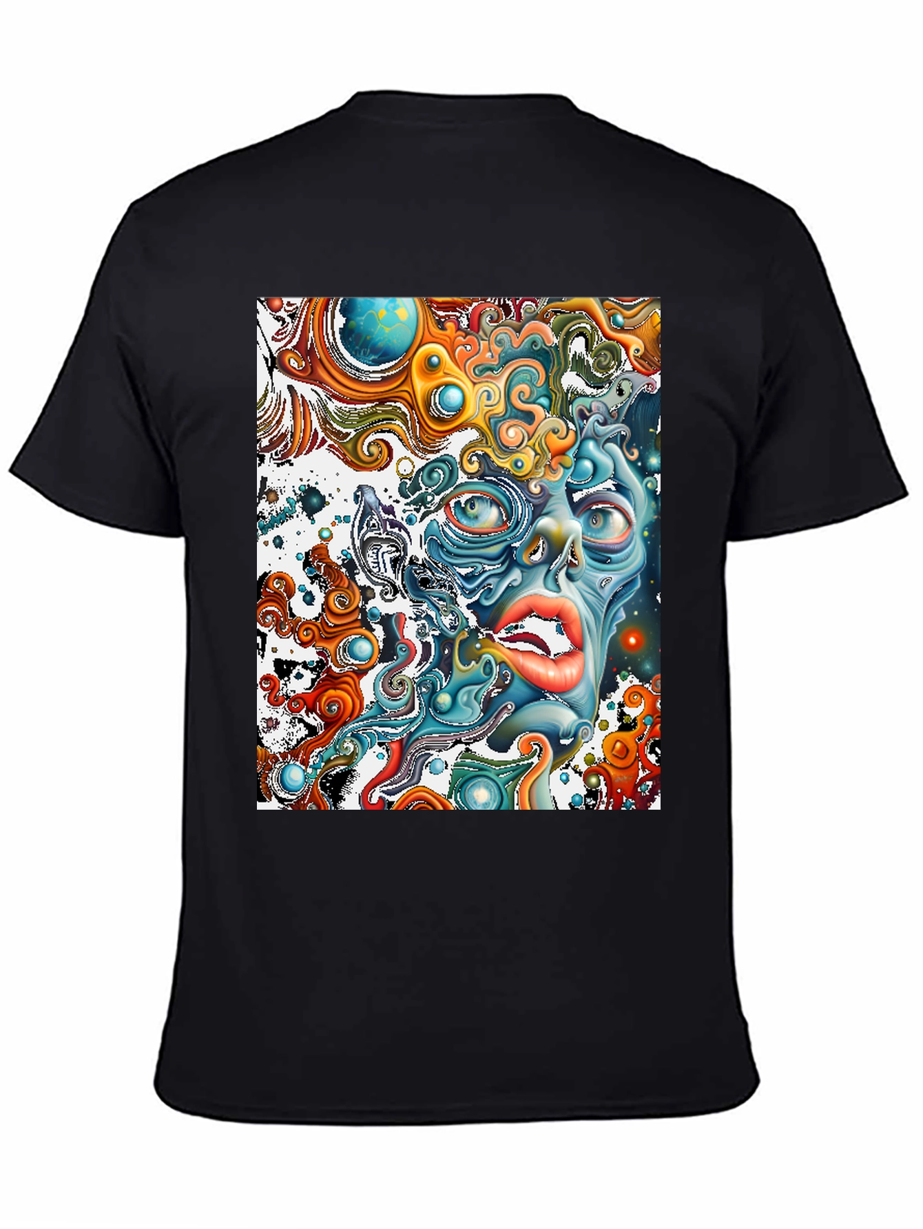 Black Surreal Face Graphic T-Shirt - Black view 4