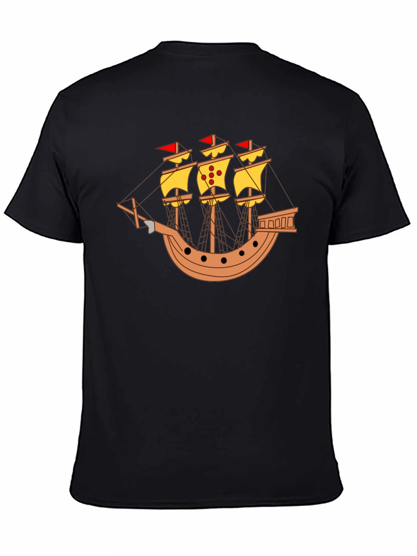 Black Black T-Shirt with Pirate Ship Design view 4
