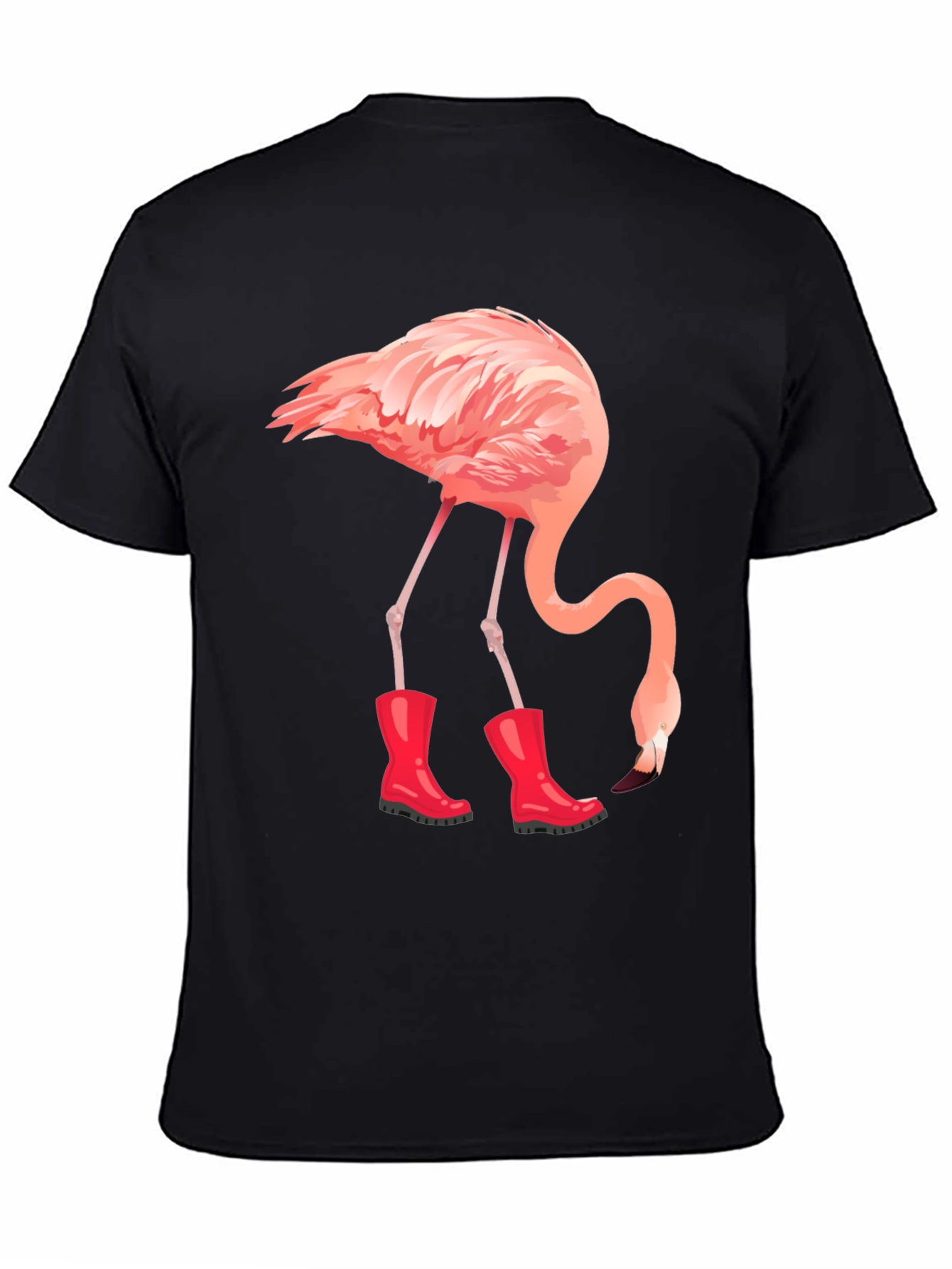 Black Flamingo in Boots Graphic Tee - Quirky Unisex T-Shirt view 4
