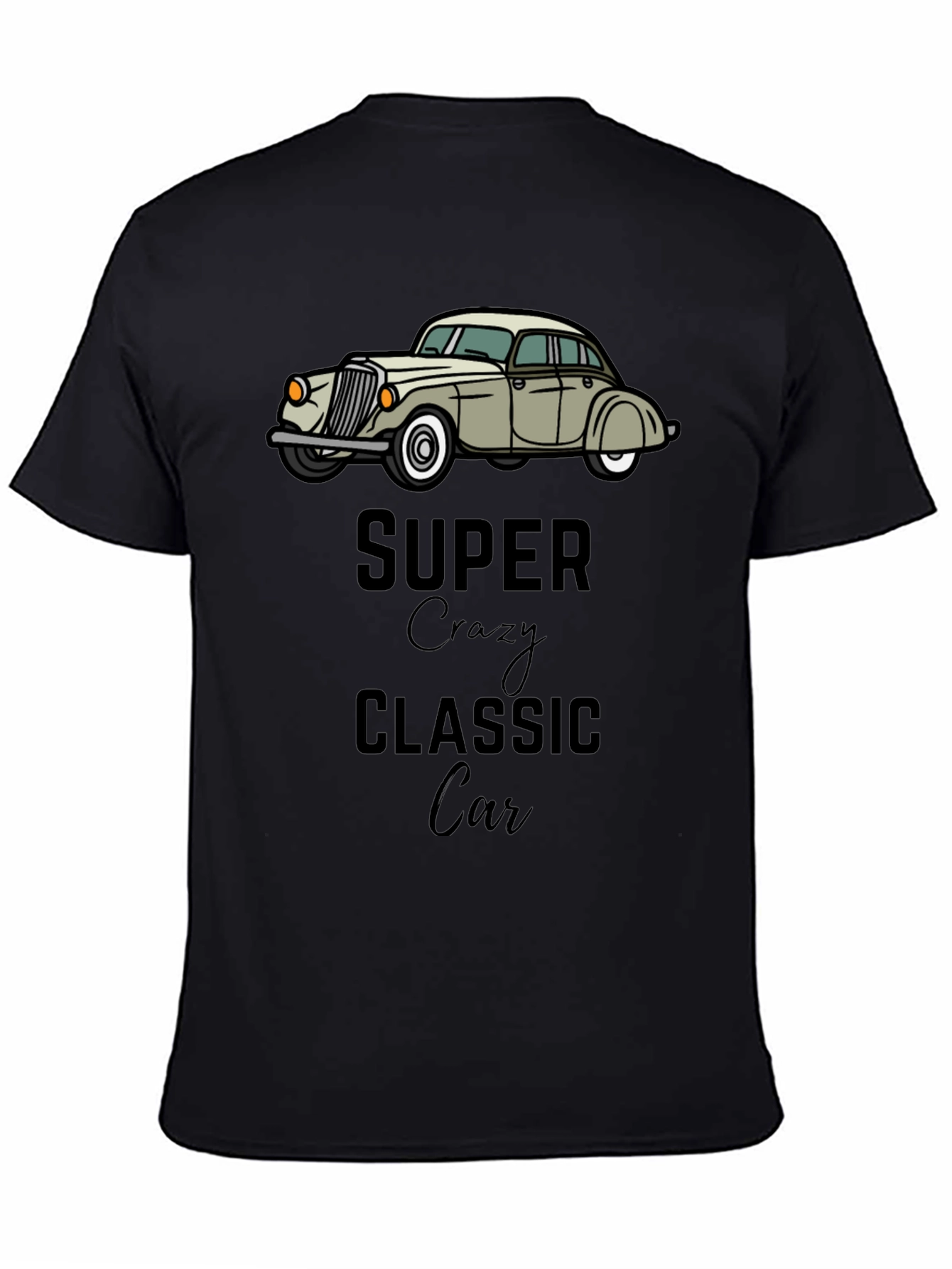 Black Super Crazy Classic Car Black T-Shirt view 4