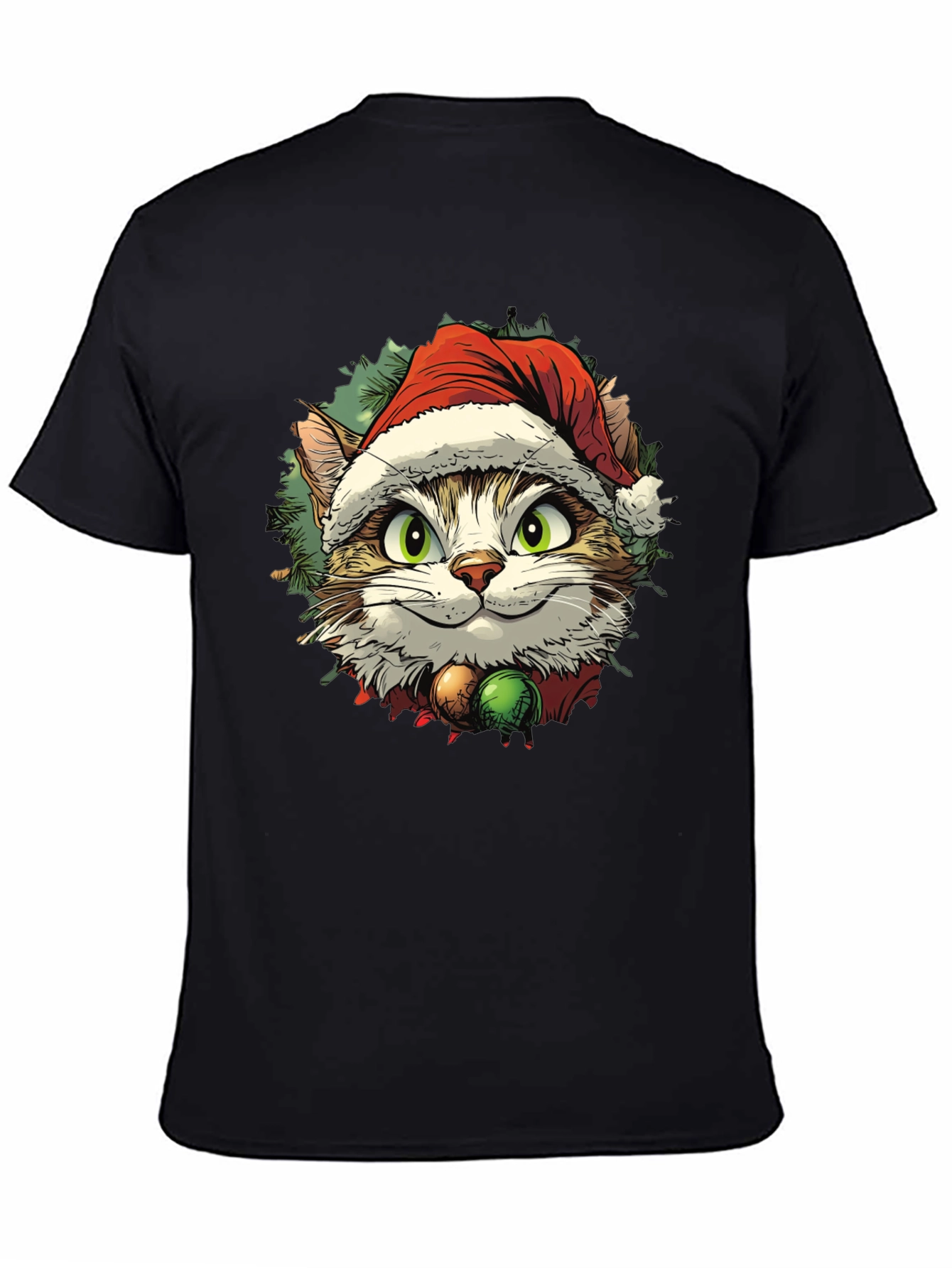 Black Festive Cat T-Shirt - Holiday Cheer view 4
