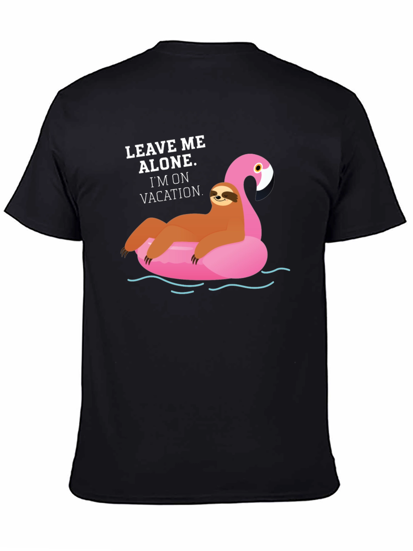 Black Vacation Sloth Flamingo Graphic T-Shirt view 4