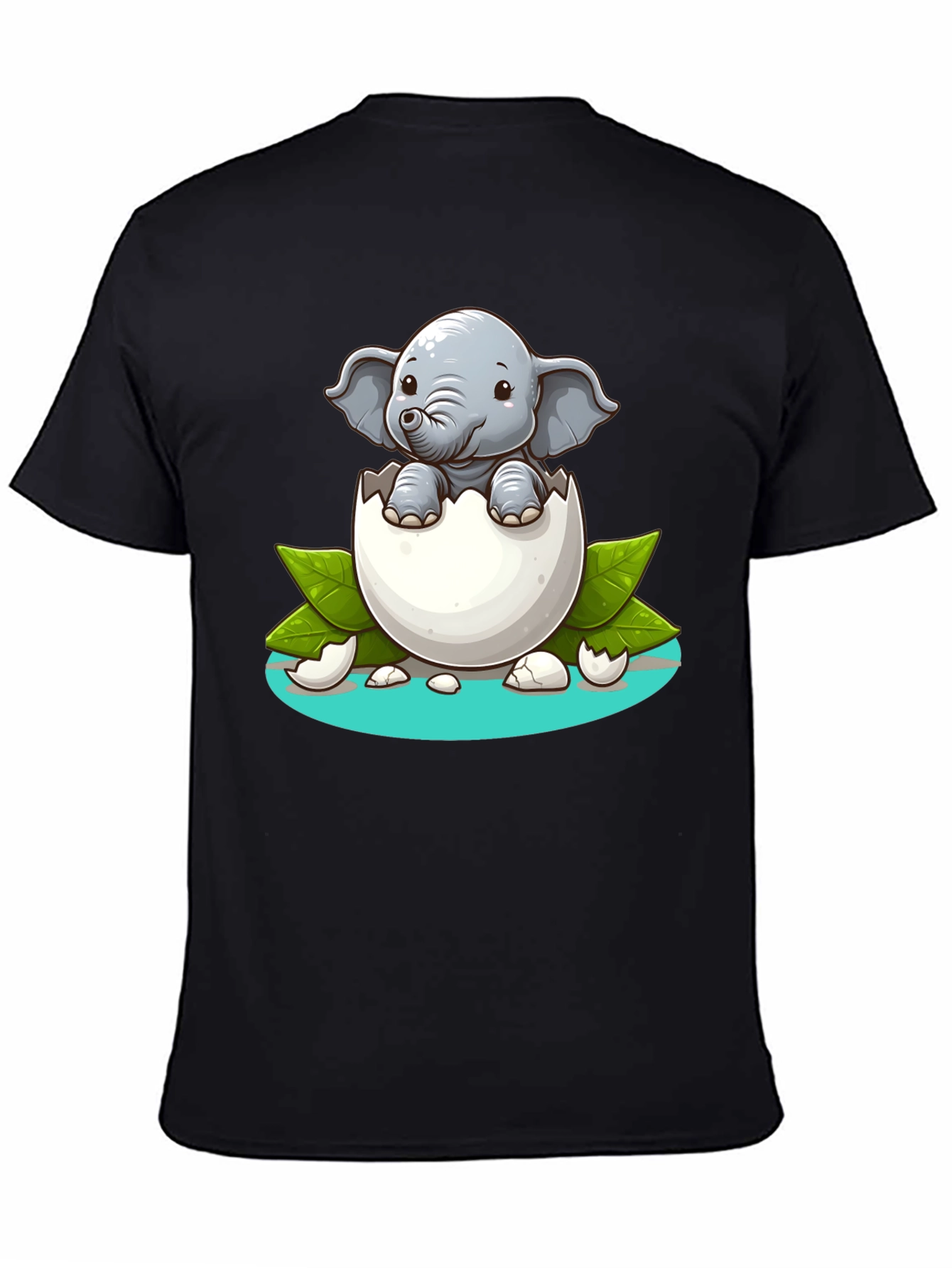 Black Cute Elephant Hatching T-Shirt - Unisex Graphic Tee view 4