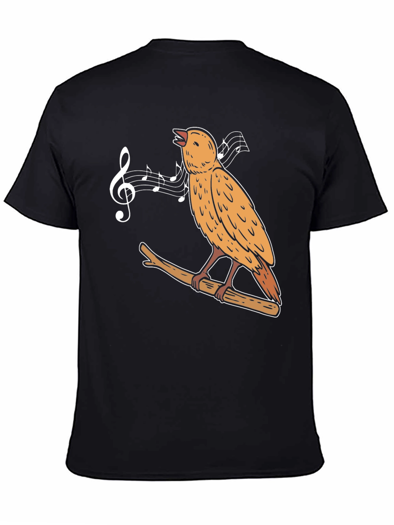 Black Singing Bird Graphic Tee - Black Casual Cotton T-Shirt view 4