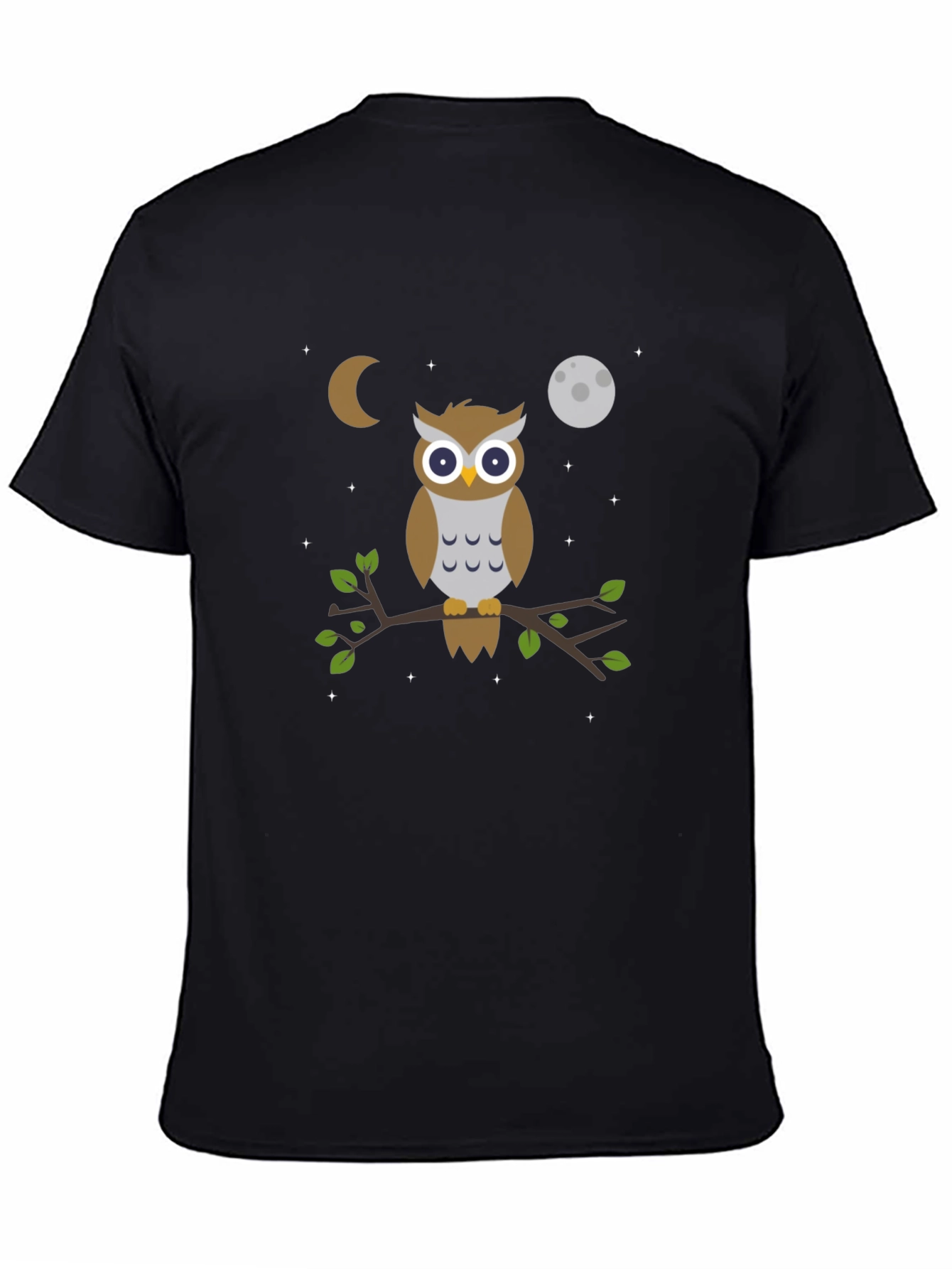 Black Owl Moon T-Shirt - Black Cotton Tee view 4