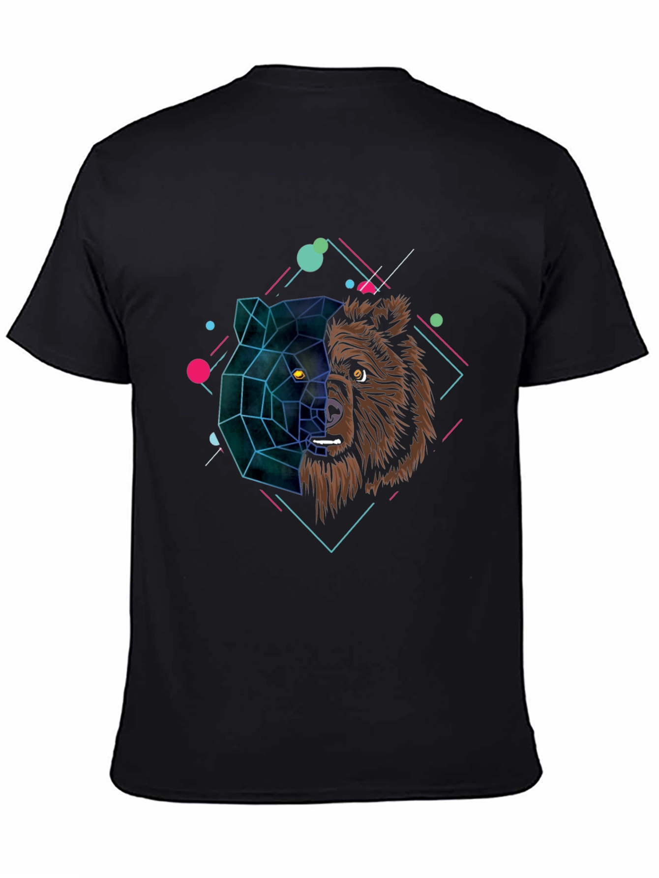 Black Geometric Bear Graphic Black T-Shirt view 4