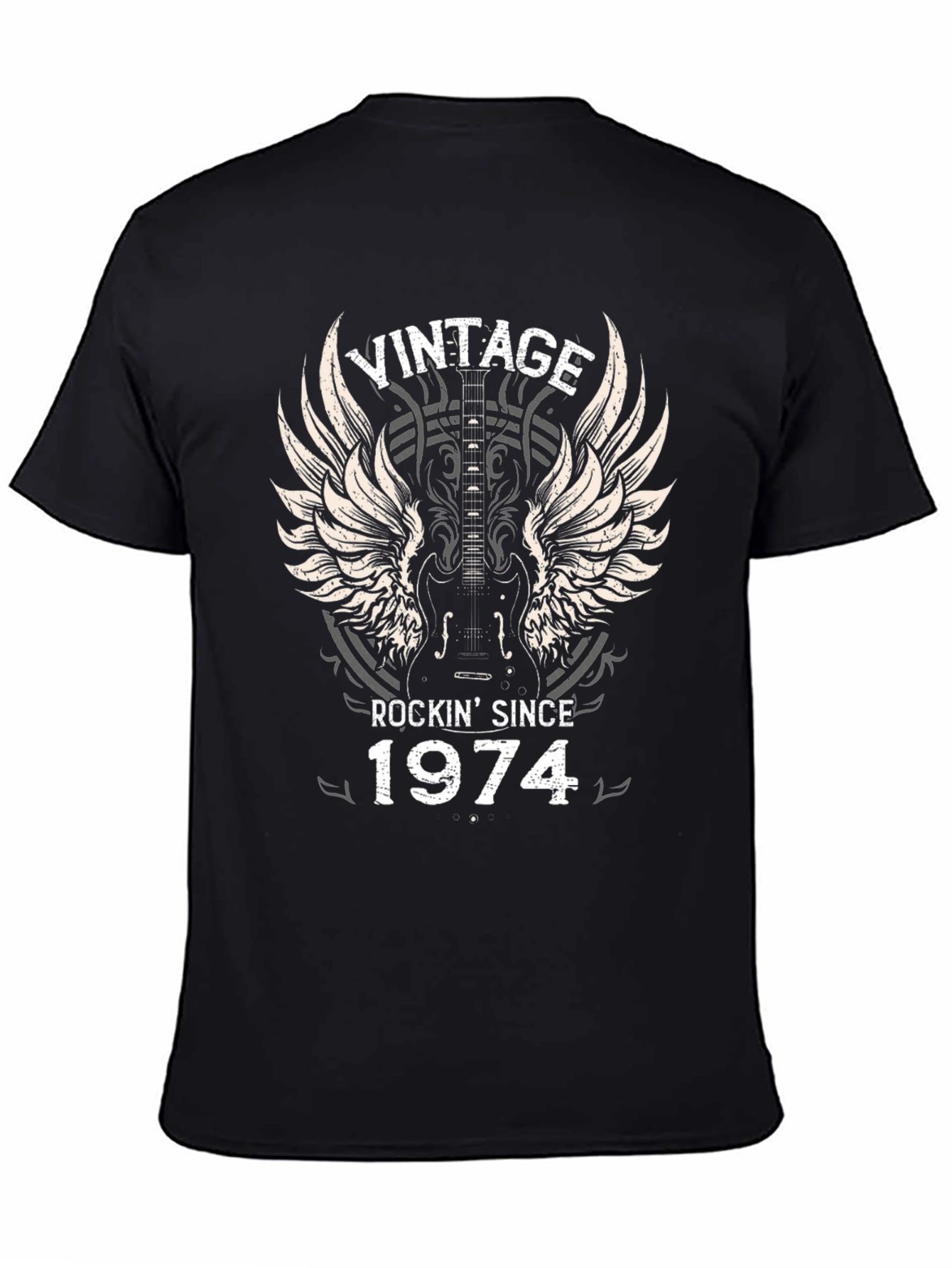 Black Vintage Rockin' Since 1974 Graphic T-Shirt view 4
