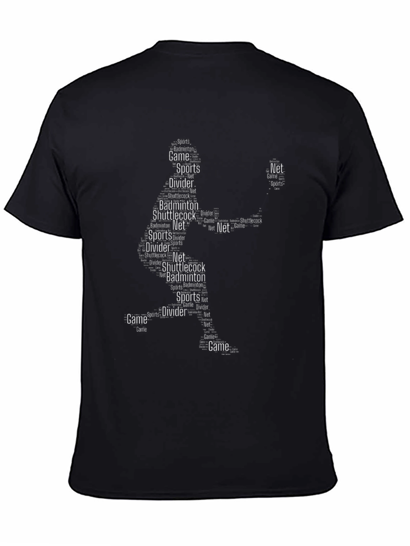 Black Badminton Word Art Graphic T-Shirt view 4