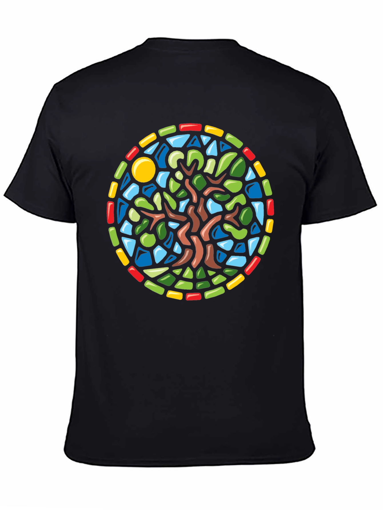 Black Stained Glass Tree Graphic Black T-Shirt view 4