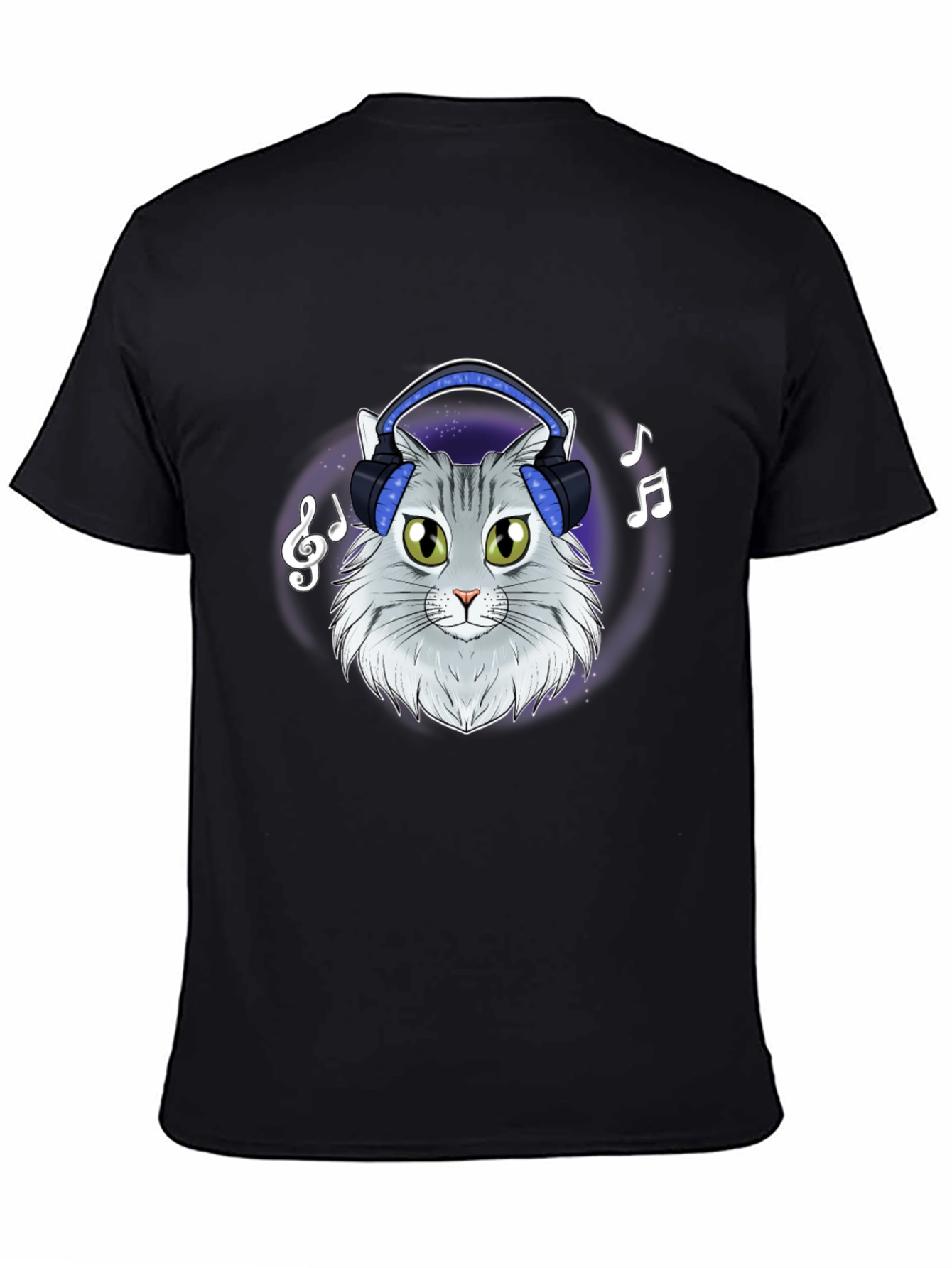 Black Cat DJ T-Shirt - Cool Feline Headphones Music Tee view 4